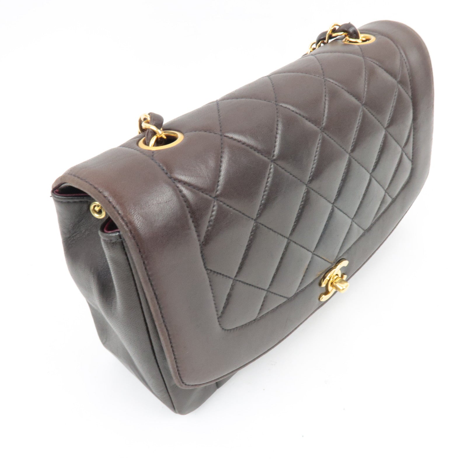 CHANEL Diana Matelasse 25 Chain Shoulder Bag Lambskin Black Gold HDW 3100311 *G card