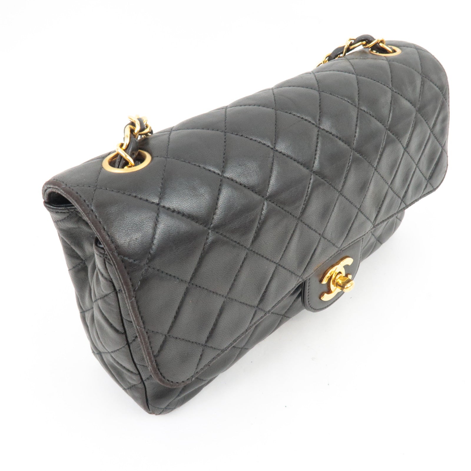 CHANEL Matelasse 25 Single Flap Chain Shoulder Bag Lambskin Black Gold HDW 4336072 *Box