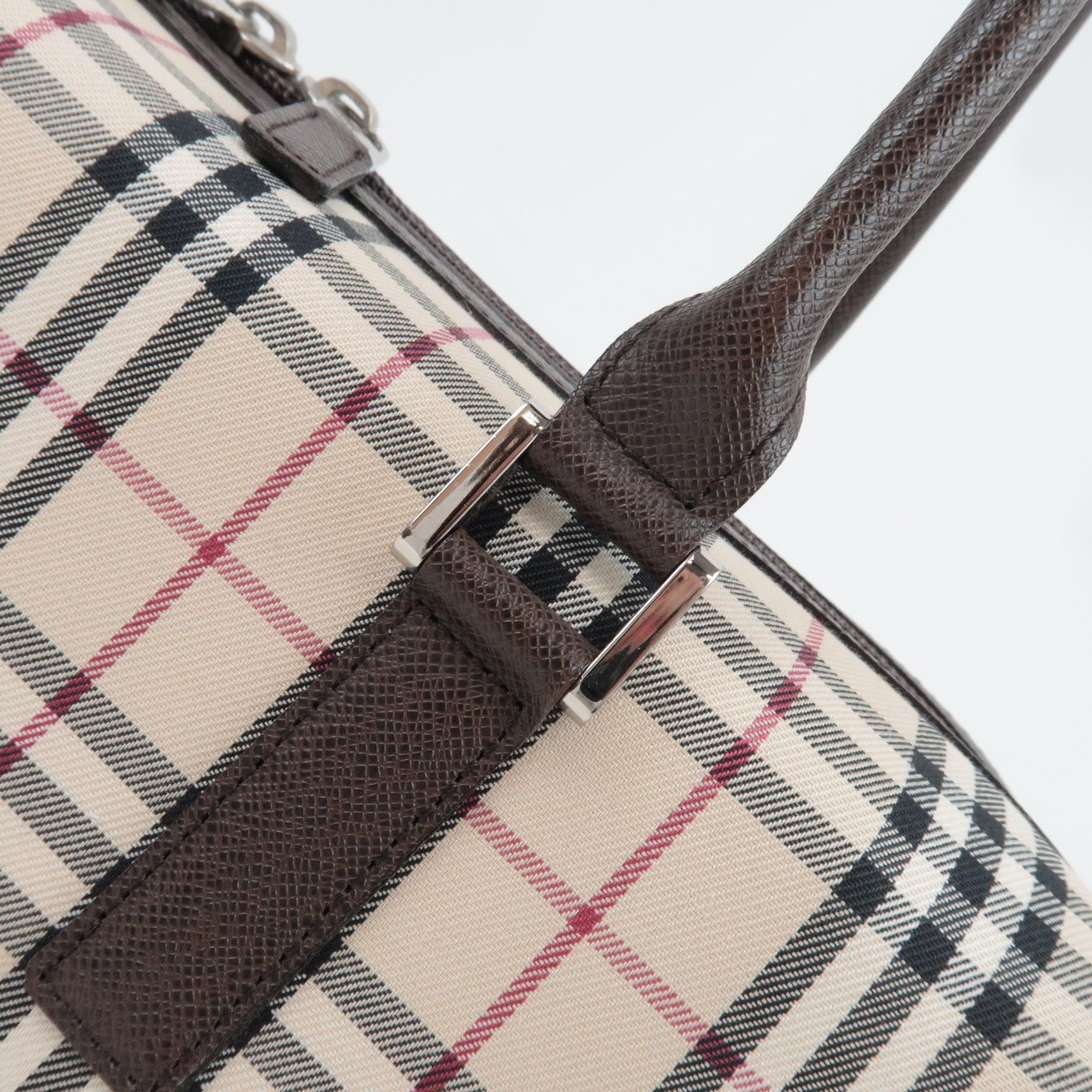 BURBERRY Nova Plaid Handbag Canvas Leather Beige Brown