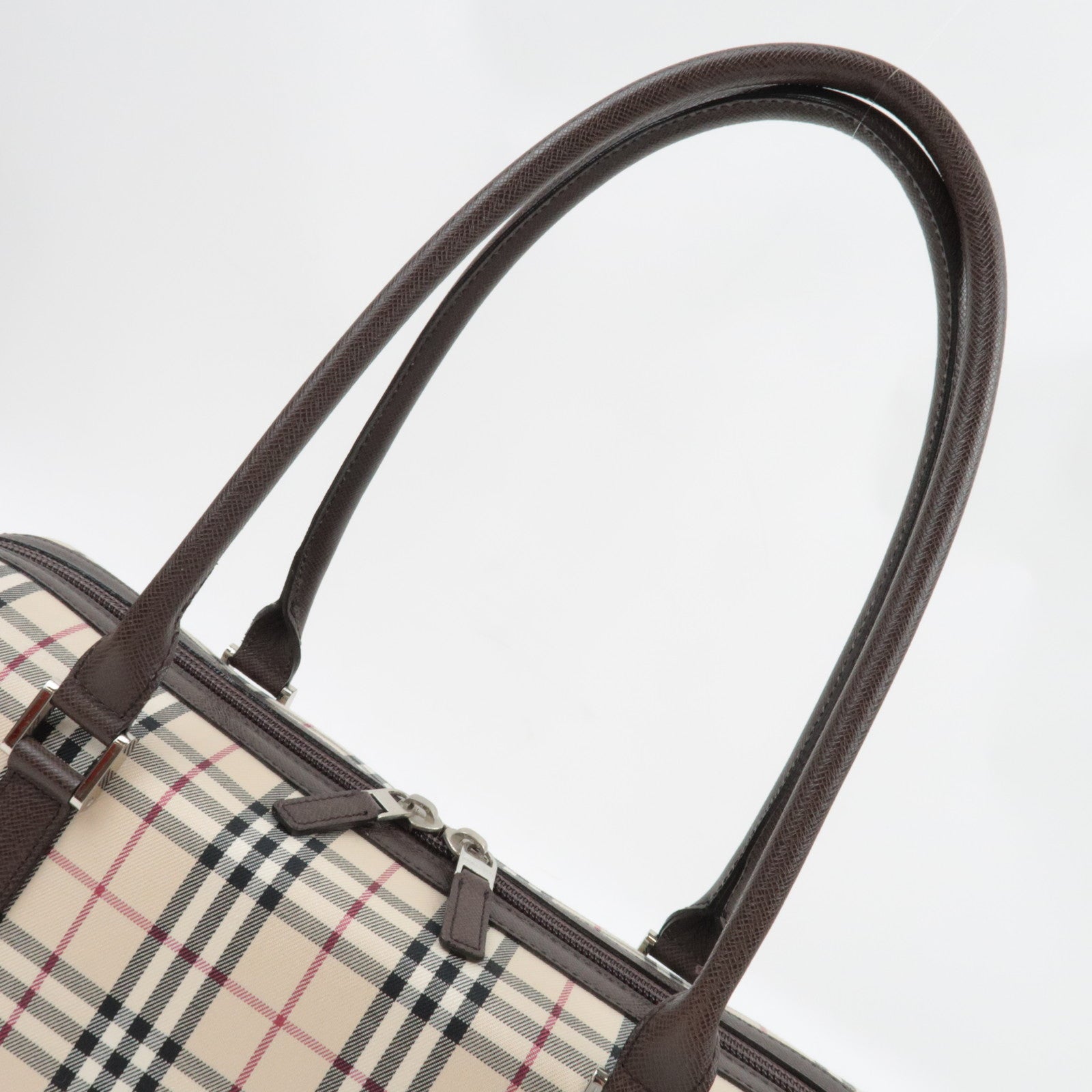 BURBERRY Nova Plaid Handbag Canvas Leather Beige Brown