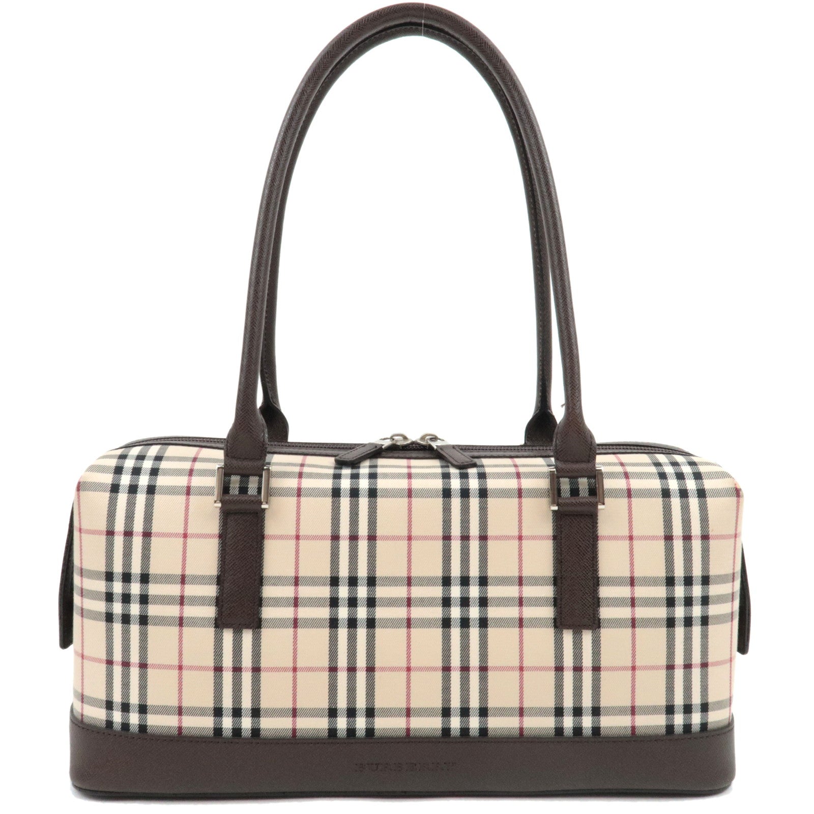 BURBERRY Nova Plaid Handbag Canvas Leather Beige Brown   77479