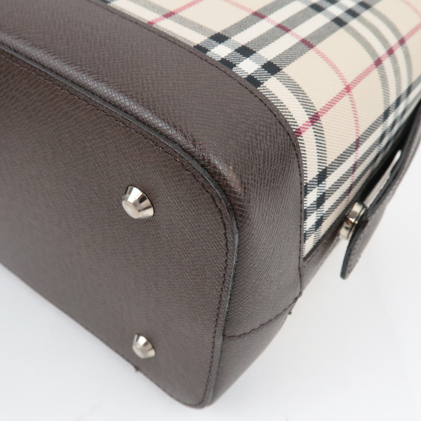 BURBERRY Nova Plaid Handbag Canvas Leather Beige Brown