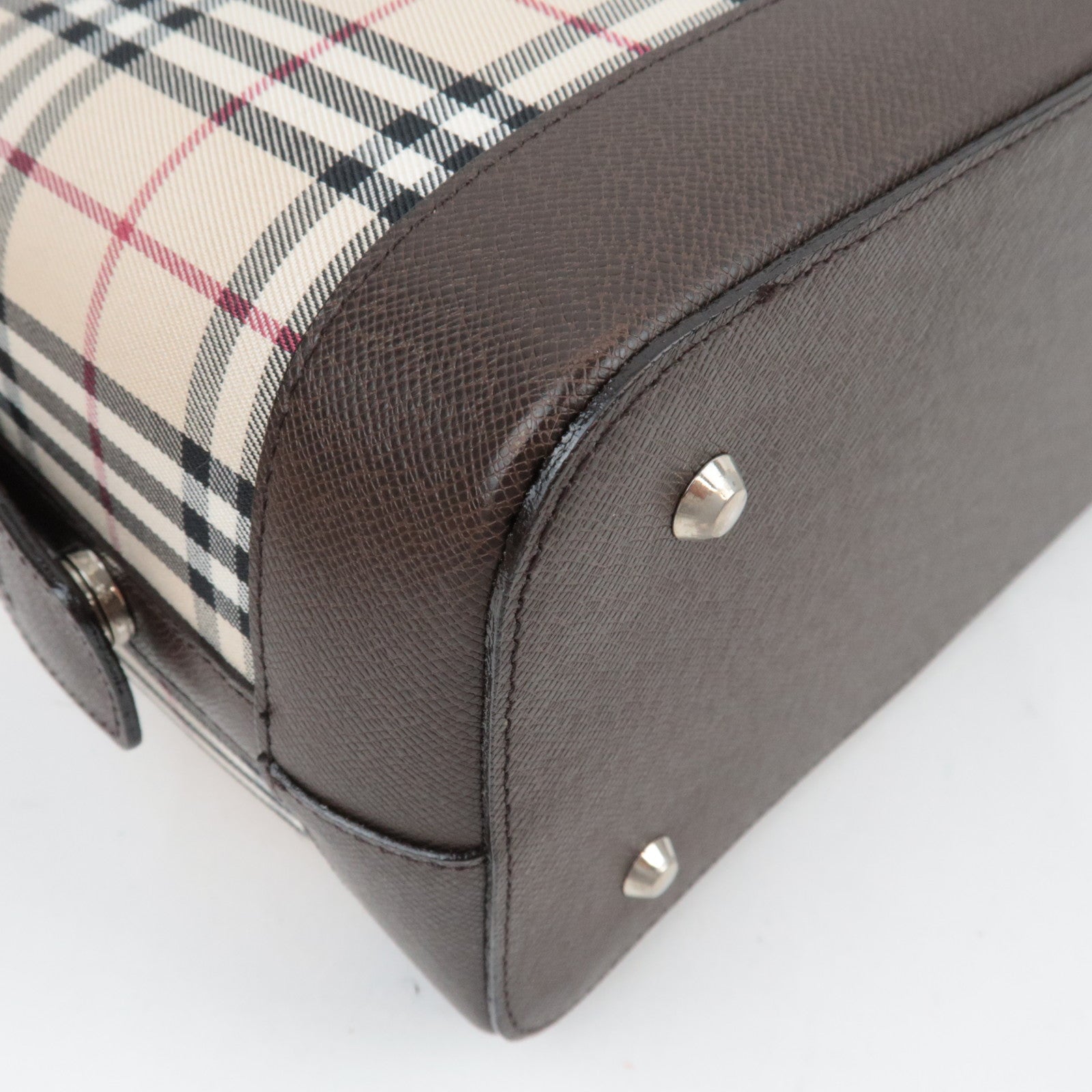 BURBERRY Nova Plaid Handbag Canvas Leather Beige Brown