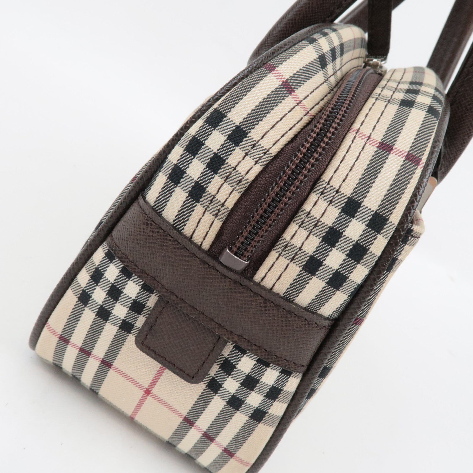 BURBERRY Nova Plaid Handbag Canvas Leather Beige Brown