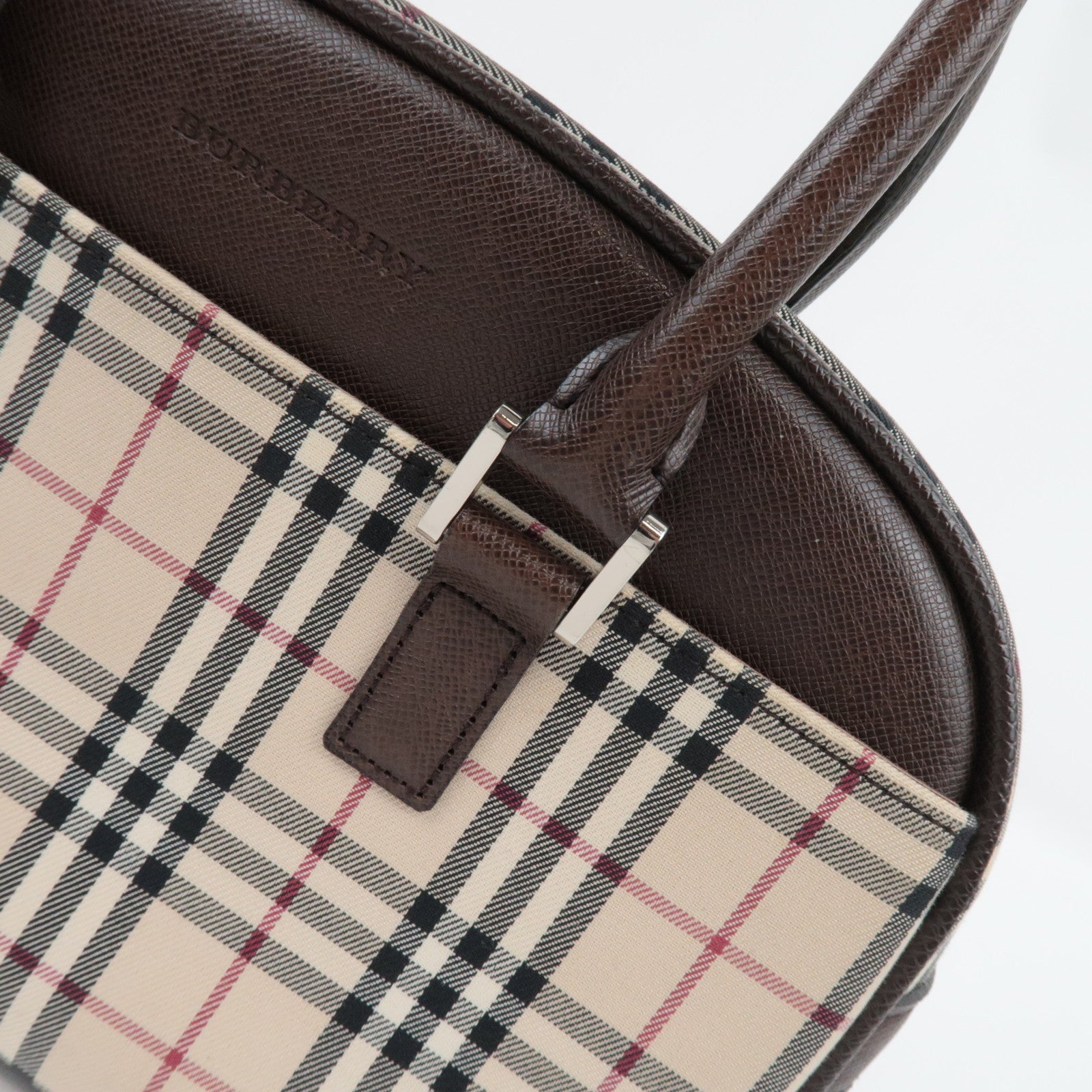 BURBERRY Nova Plaid Handbag Canvas Leather Beige Brown
