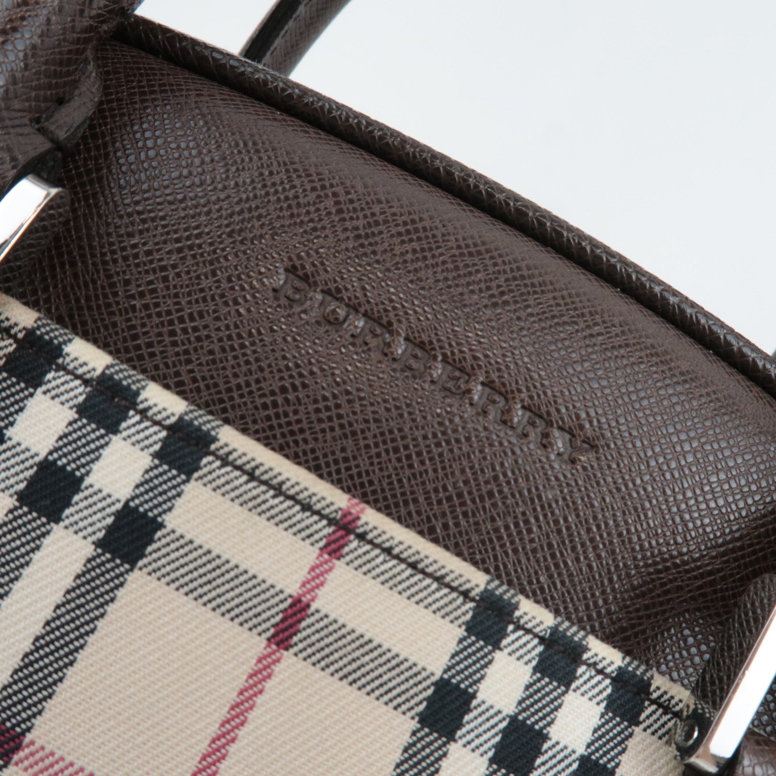 BURBERRY Nova Plaid Handbag Canvas Leather Beige Brown