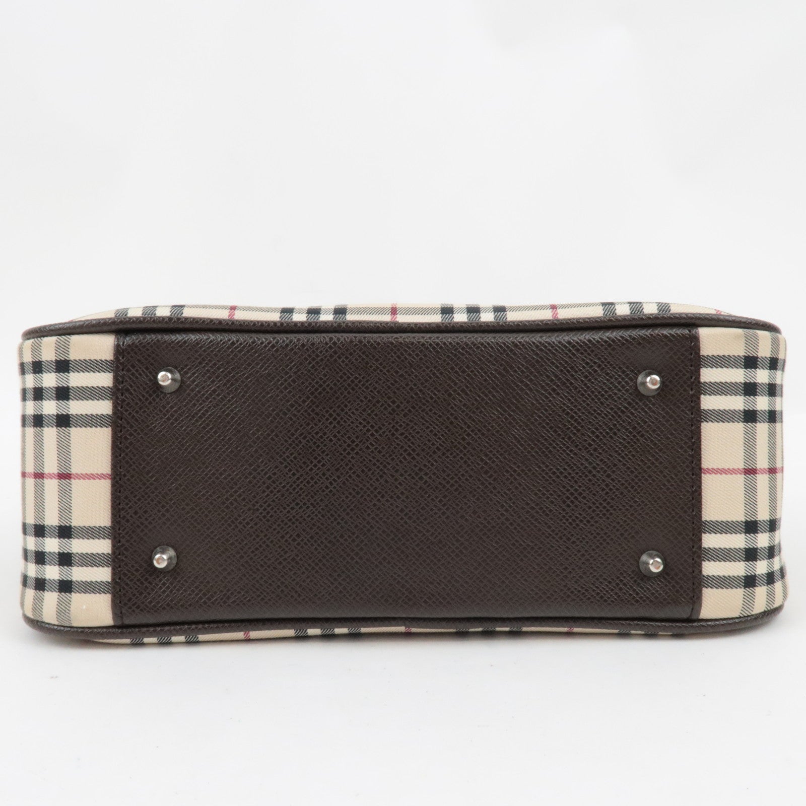 BURBERRY Nova Plaid Handbag Canvas Leather Beige Brown