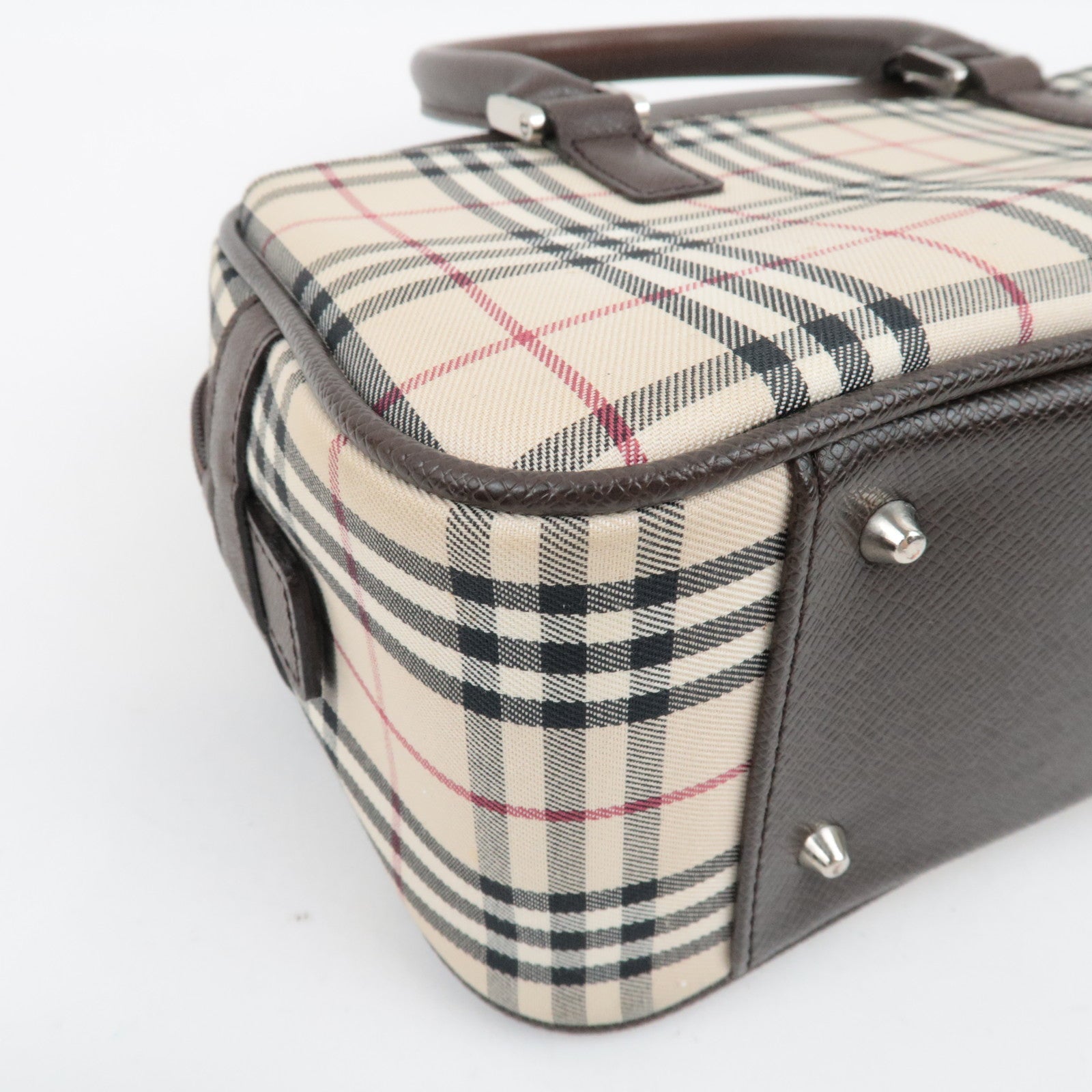 BURBERRY Nova Plaid Handbag Canvas Leather Beige Brown