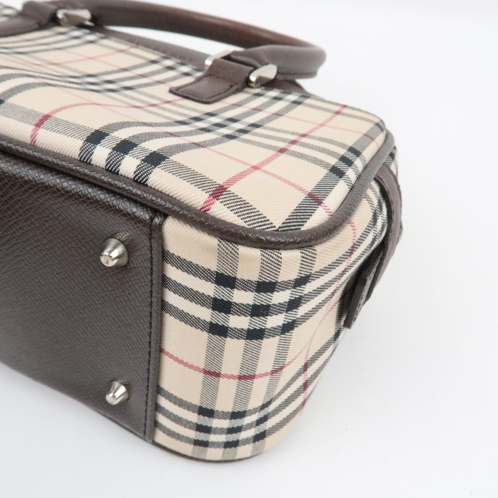 BURBERRY Nova Plaid Handbag Canvas Leather Beige Brown