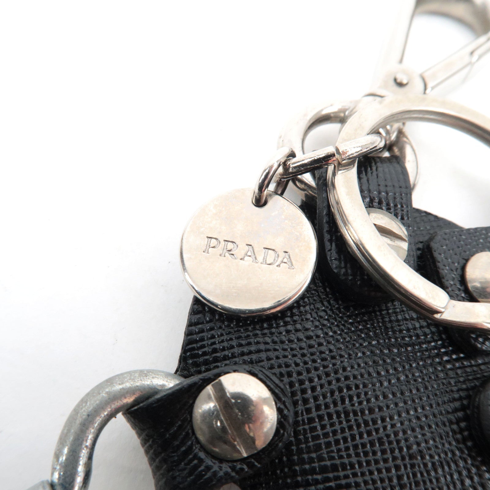 PRADA Robot Bag Charm Leather Metal Black Silver