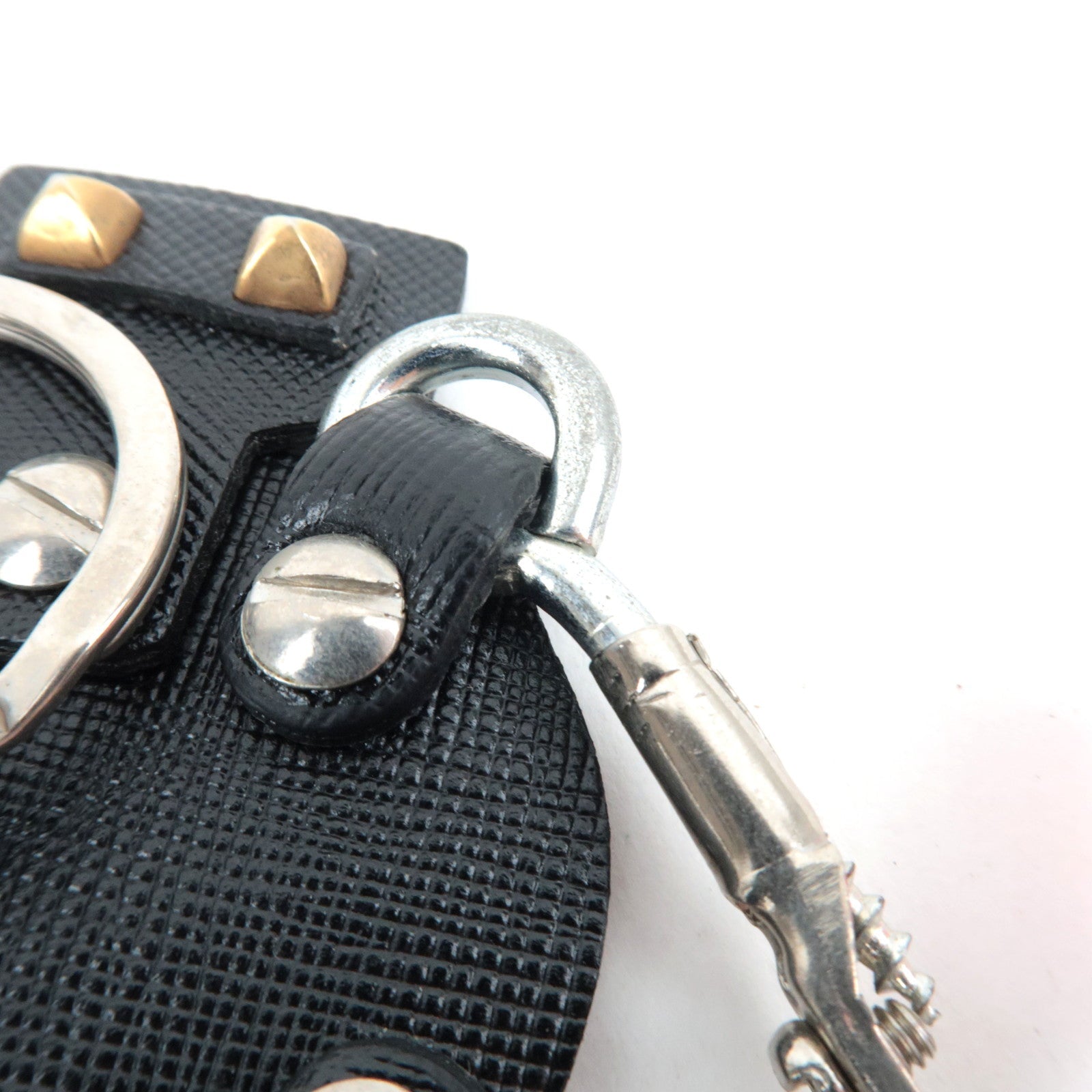 PRADA Robot Bag Charm Leather Metal Black Silver