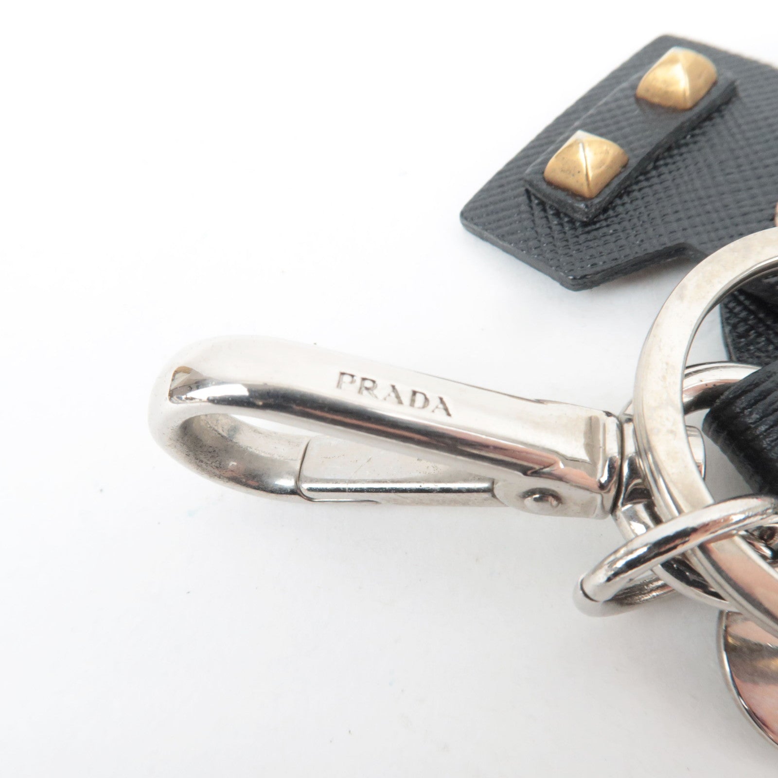 PRADA Robot Bag Charm Leather Metal Black Silver