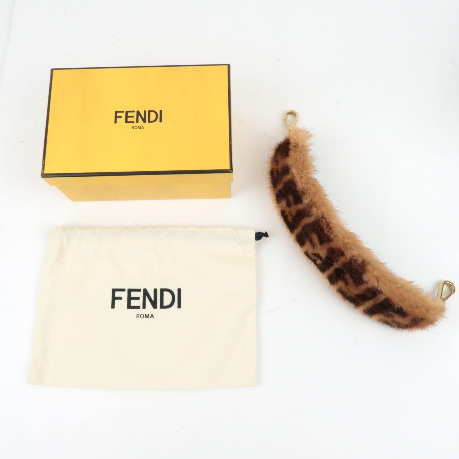 FENDI Zucca Fur Shoulder Strap Fur Brown 8AV105 *Box, Dust bag