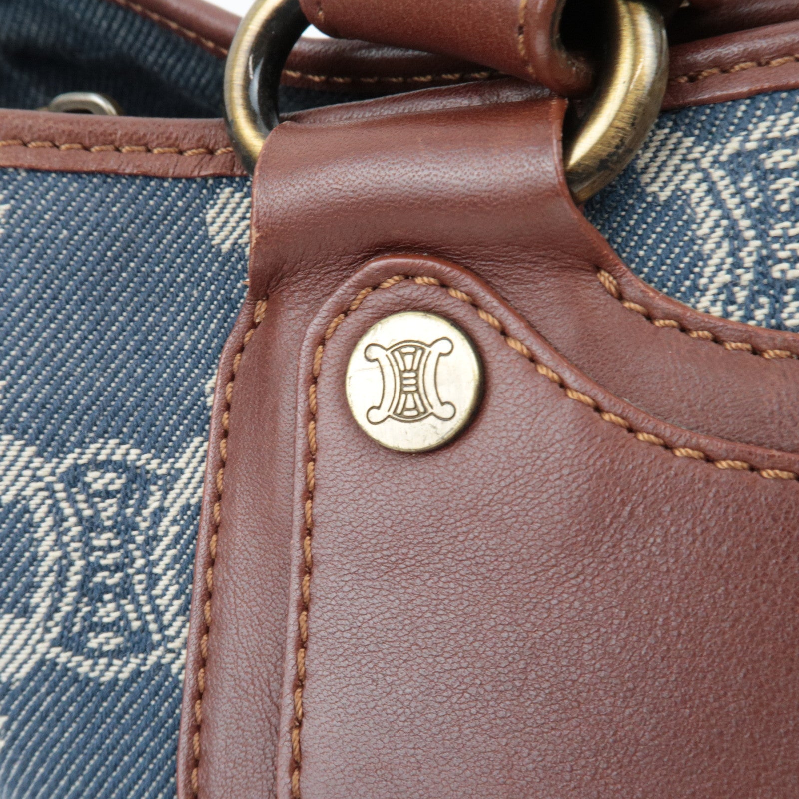 CELINE Paris Macadam Boogie Bag Handbag Denim Leather Blue Brown