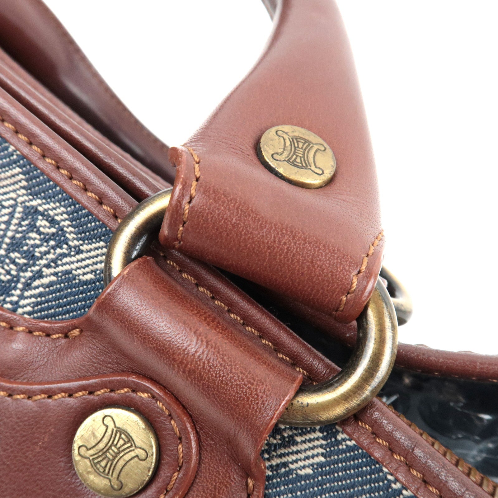 CELINE Paris Macadam Boogie Bag Handbag Denim Leather Blue Brown