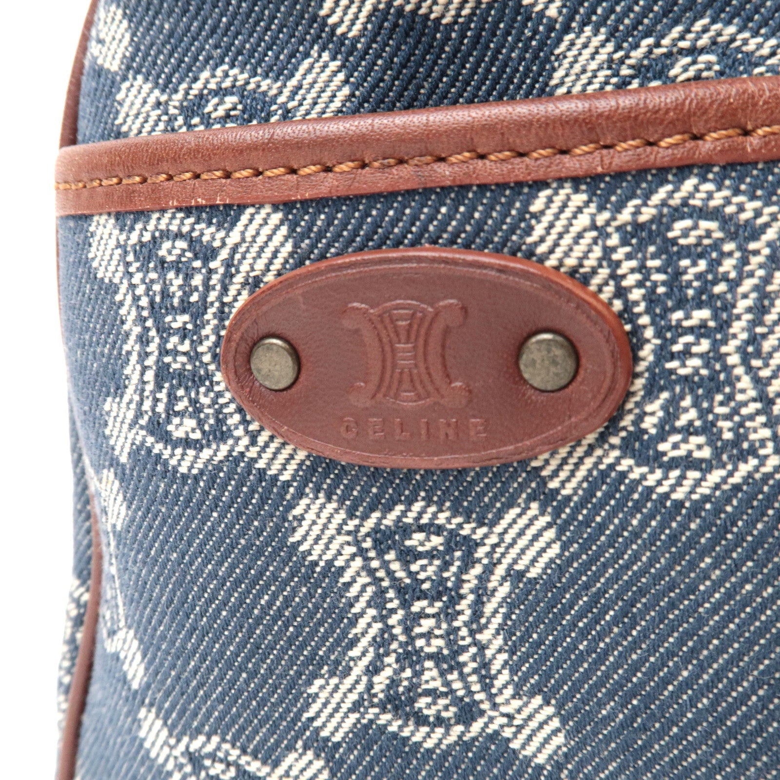 CELINE Paris Macadam Boogie Bag Handbag Denim Leather Blue Brown