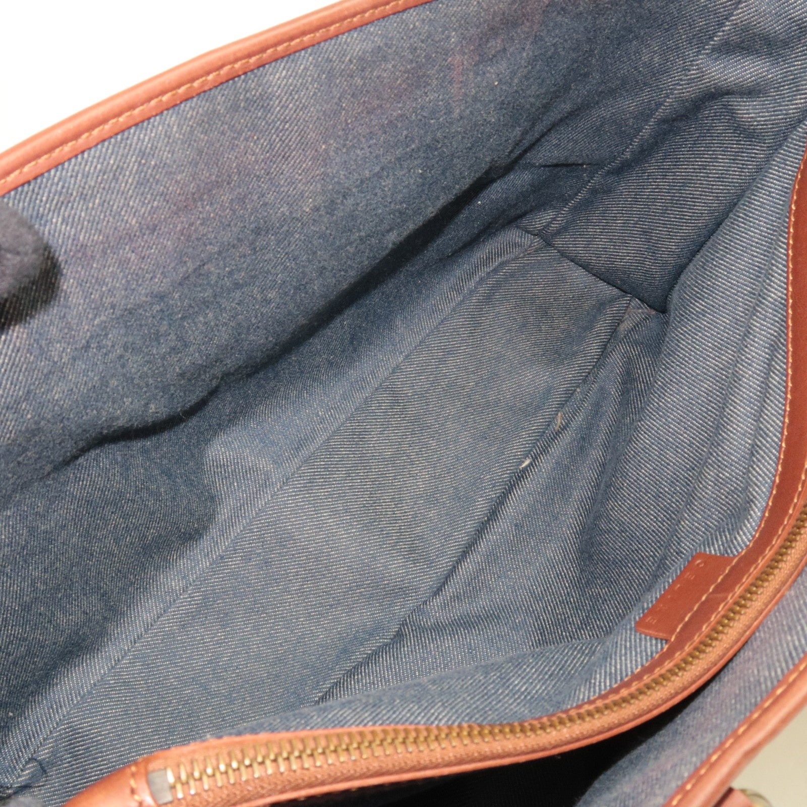 CELINE Paris Macadam Boogie Bag Handbag Denim Leather Blue Brown