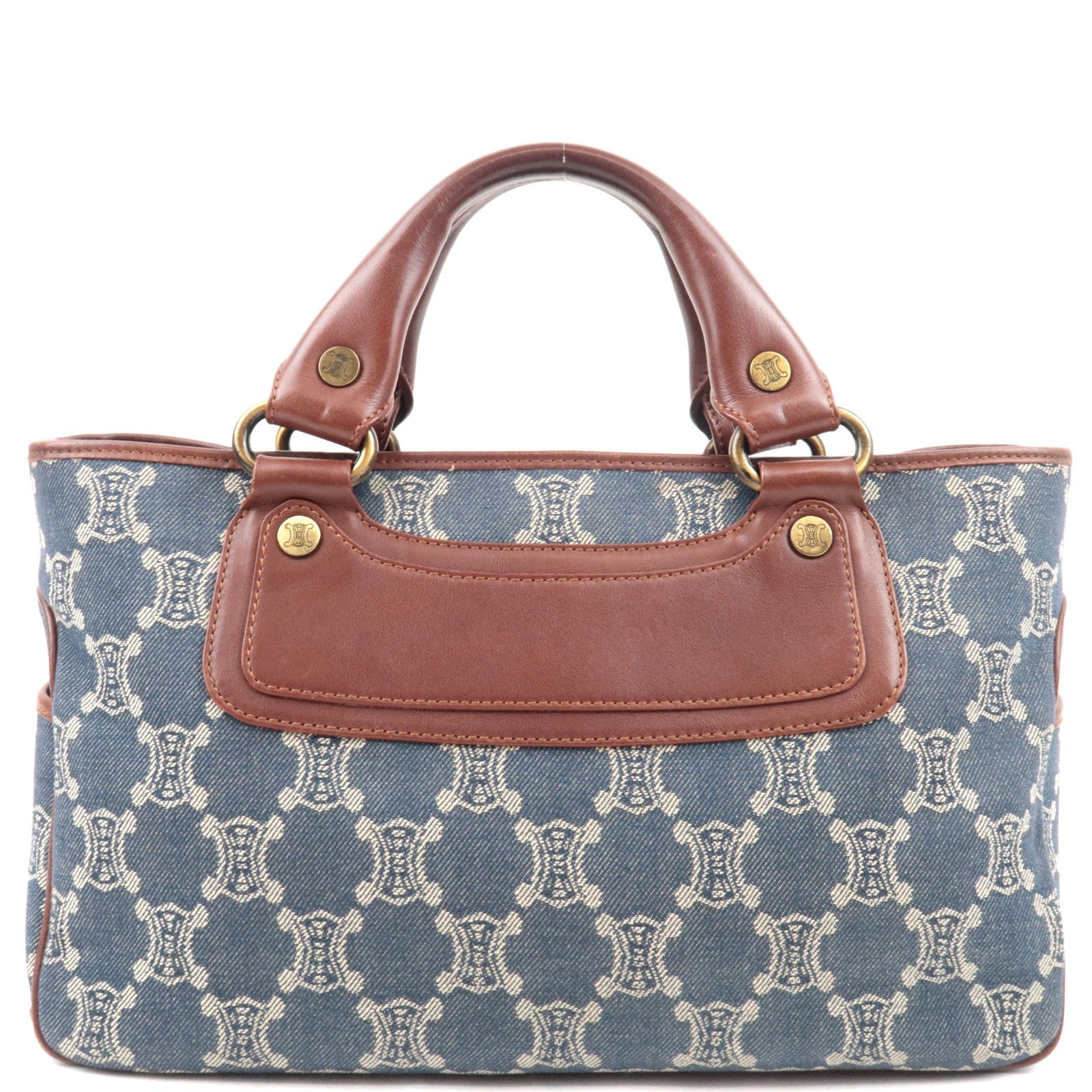 CELINE Paris Macadam Boogie Bag Handbag Denim Leather Blue Brown   77498