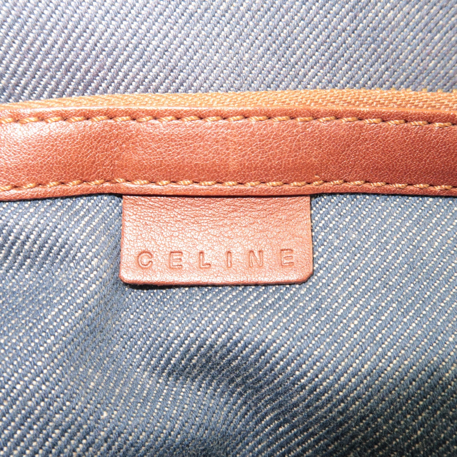 CELINE Paris Macadam Boogie Bag Handbag Denim Leather Blue Brown