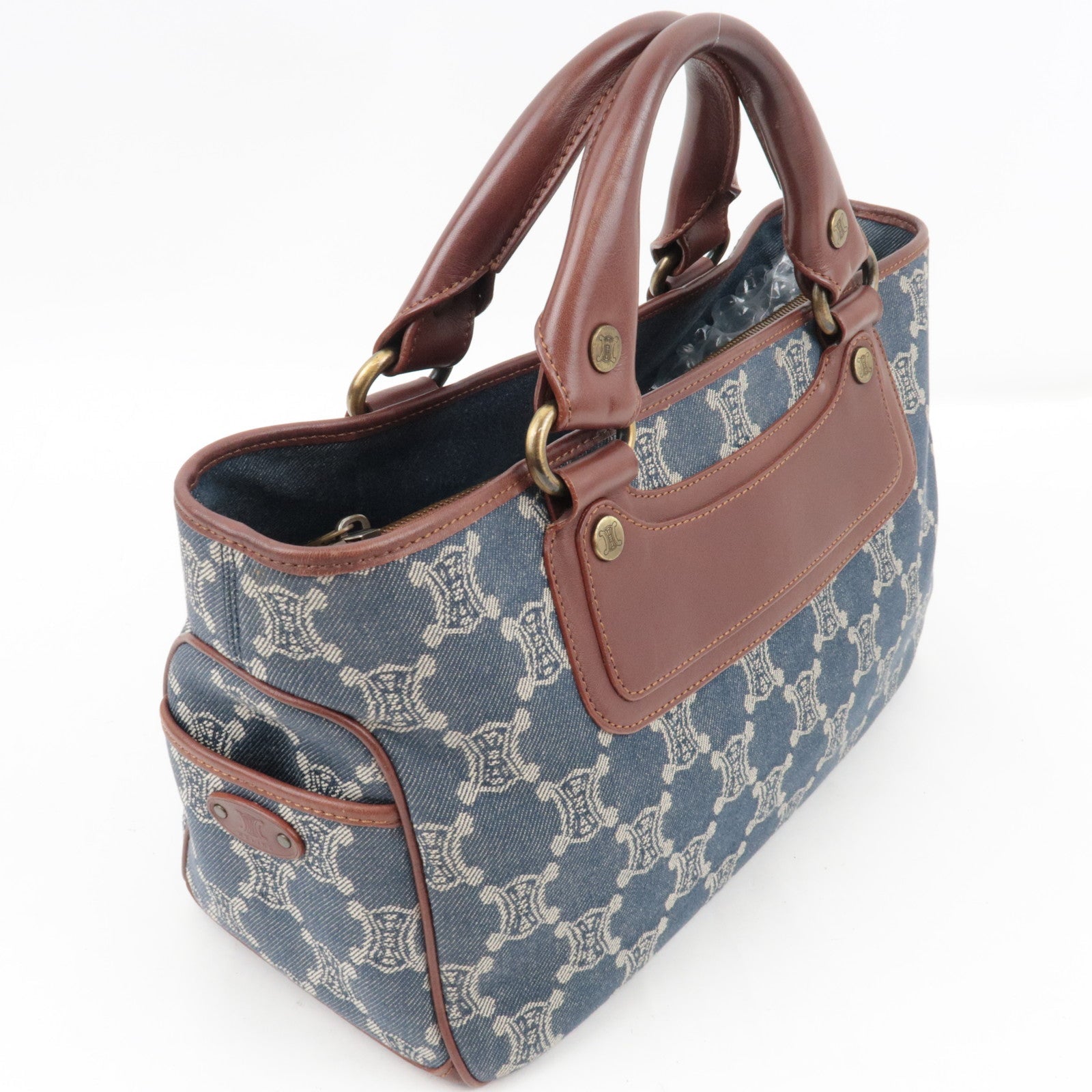 CELINE Paris Macadam Boogie Bag Handbag Denim Leather Blue Brown