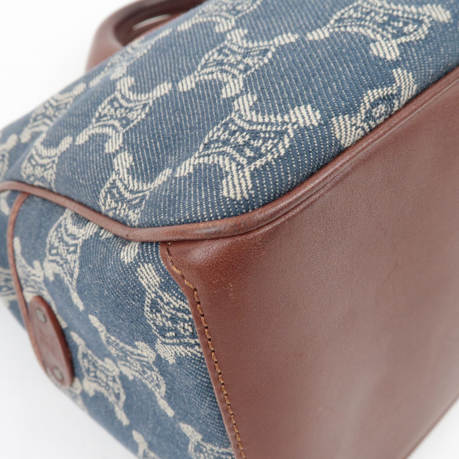 CELINE Paris Macadam Boogie Bag Handbag Denim Leather Blue Brown