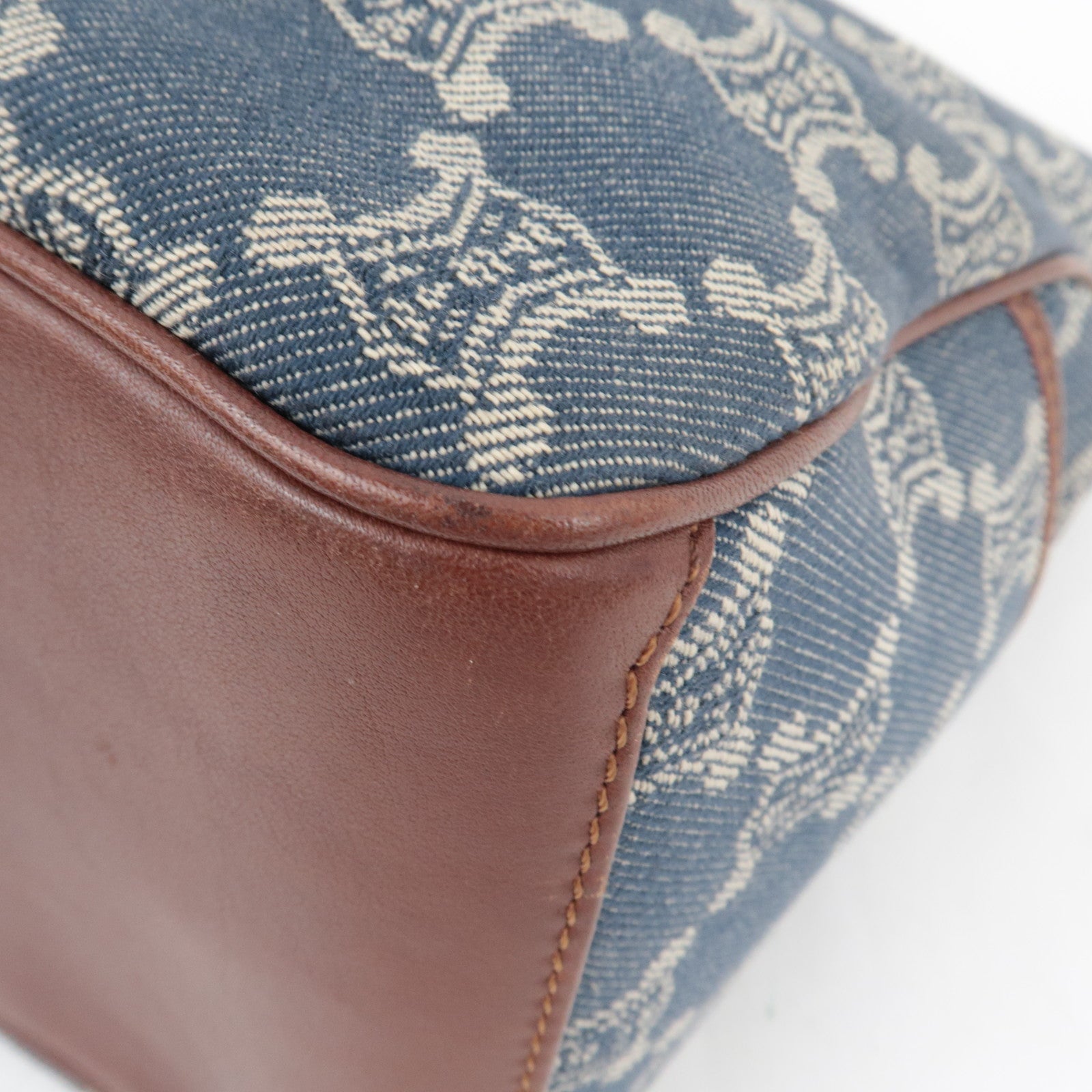 CELINE Paris Macadam Boogie Bag Handbag Denim Leather Blue Brown