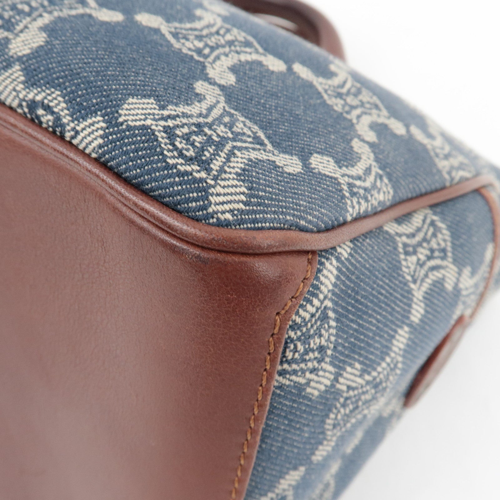 CELINE Paris Macadam Boogie Bag Handbag Denim Leather Blue Brown