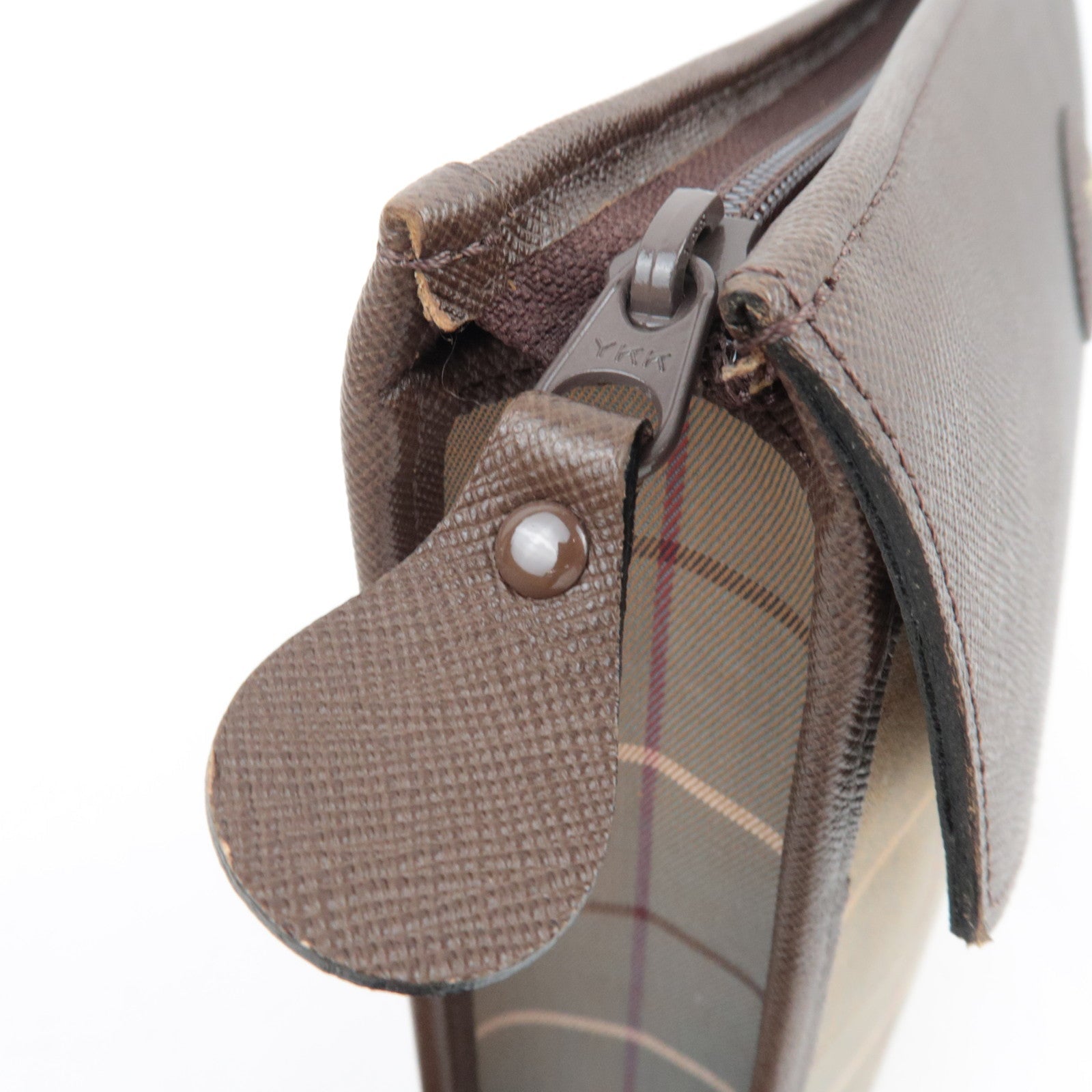 BURBERRY Burberry's Plaid Clutch Bag Canvas Leather Khaki Brown