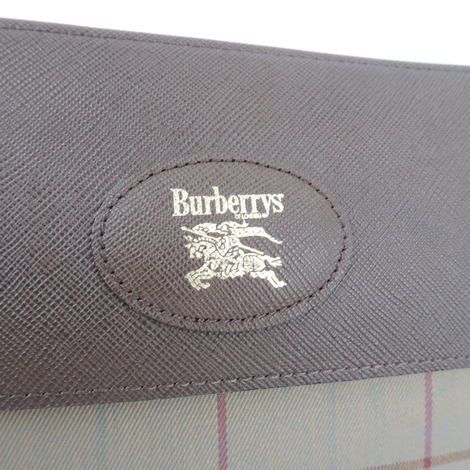 BURBERRY Burberry's Plaid Clutch Bag Canvas Leather Khaki Brown