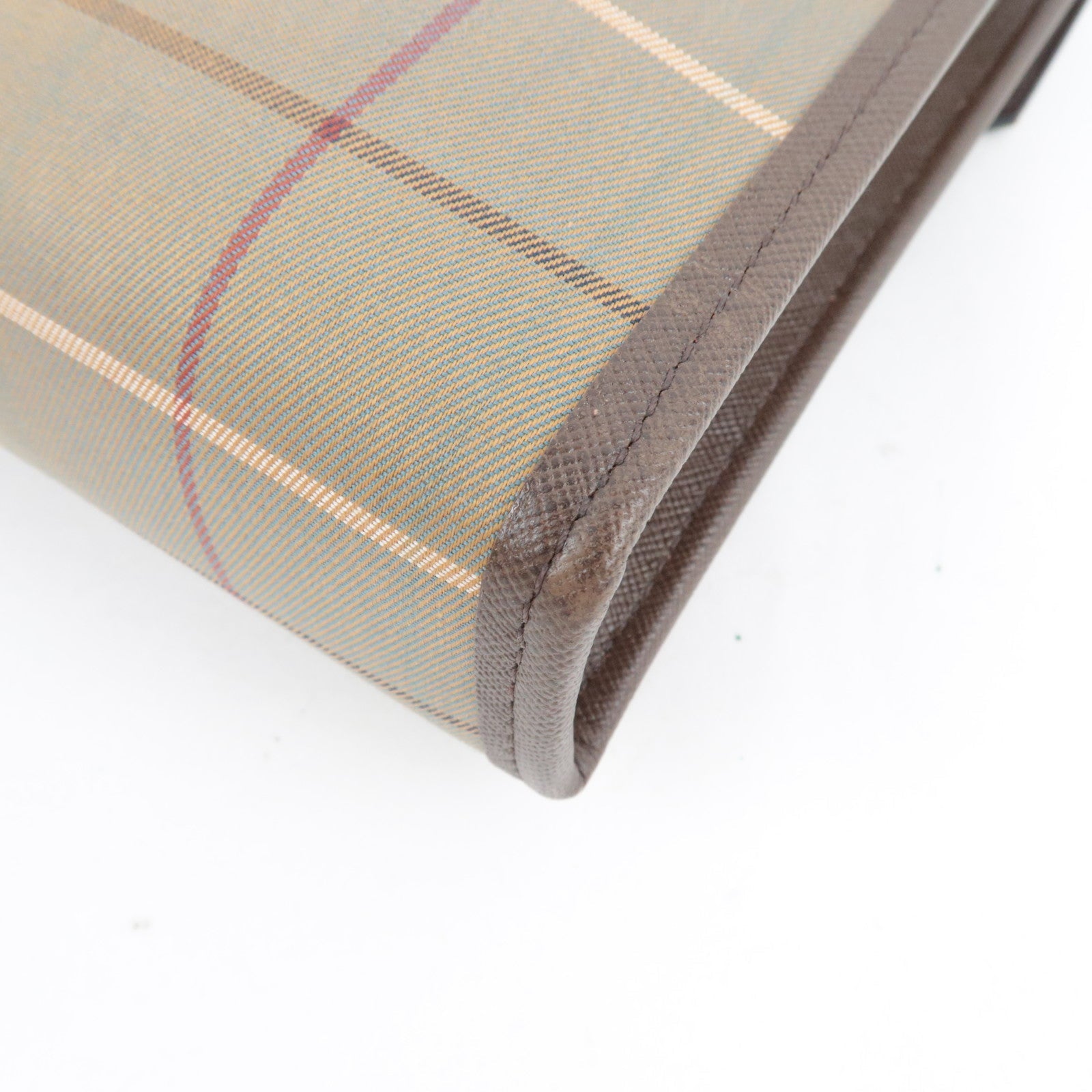 BURBERRY Burberry's Plaid Clutch Bag Canvas Leather Khaki Brown