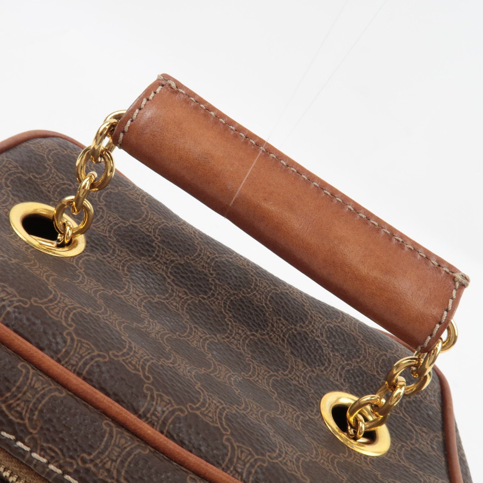 CELINE Macadam Cosmetic Pouch PVC Leather Brown