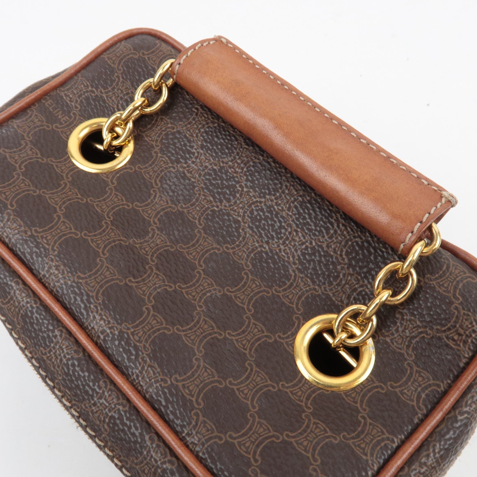 CELINE Macadam Cosmetic Pouch PVC Leather Brown