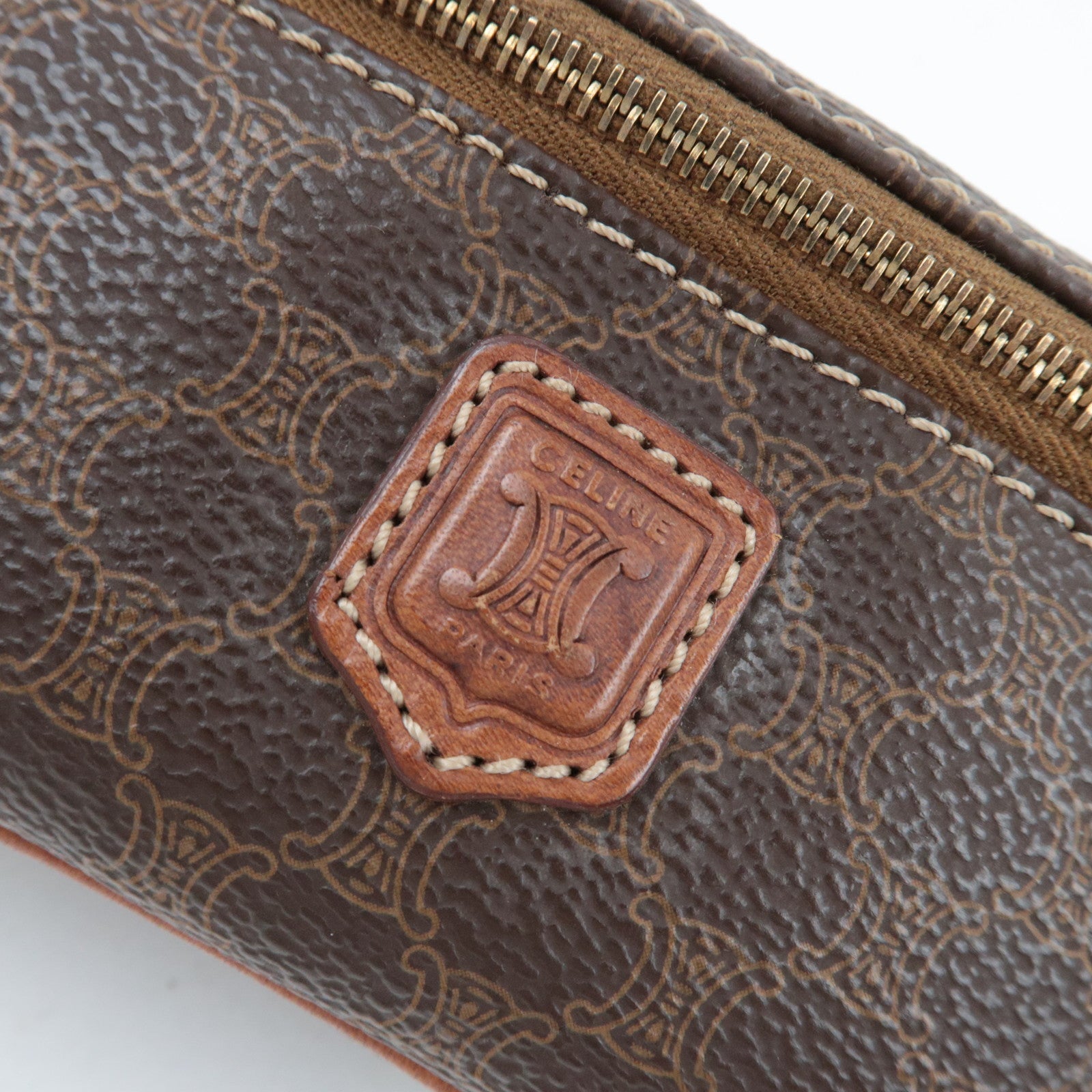 CELINE Macadam Cosmetic Pouch PVC Leather Brown