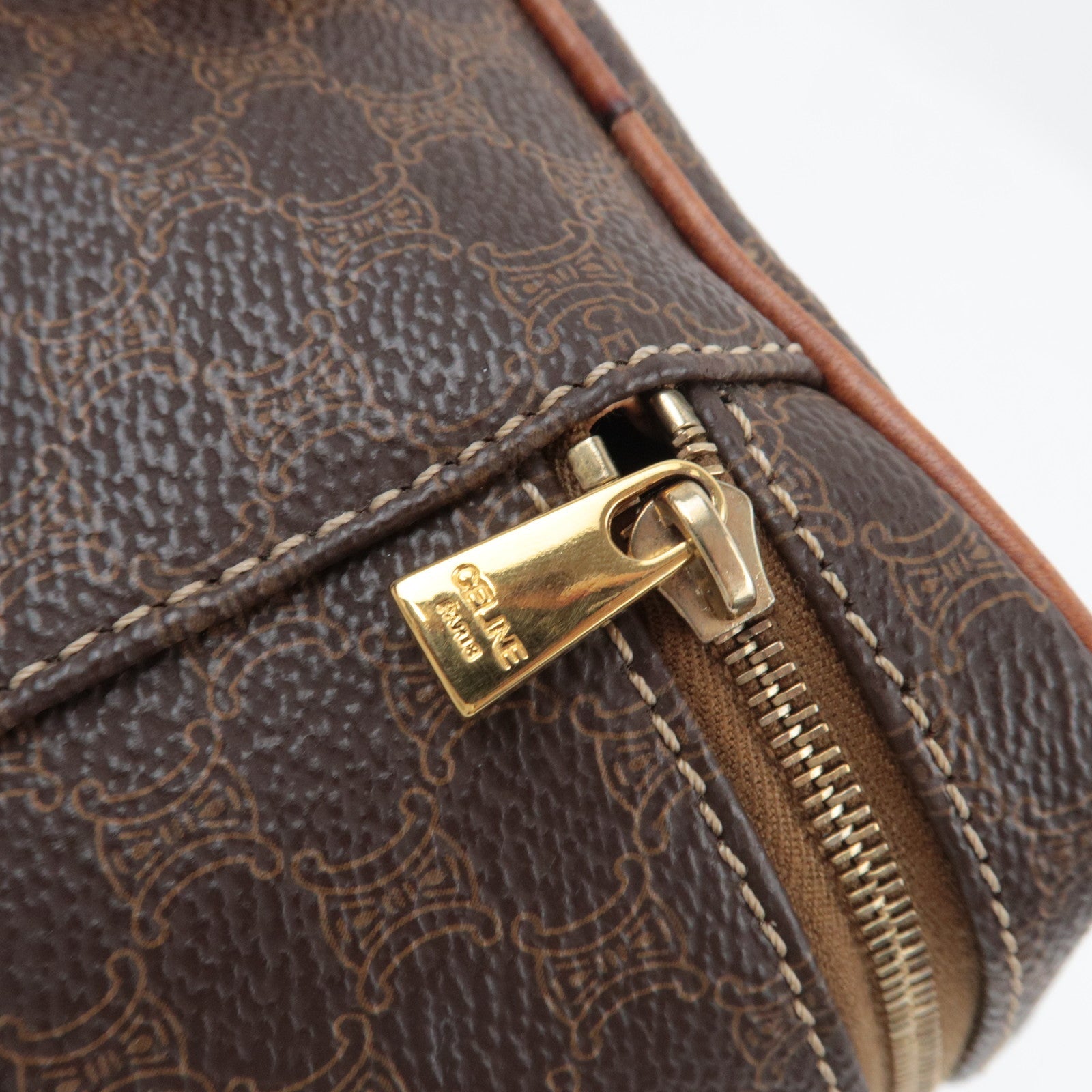 CELINE Macadam Cosmetic Pouch PVC Leather Brown