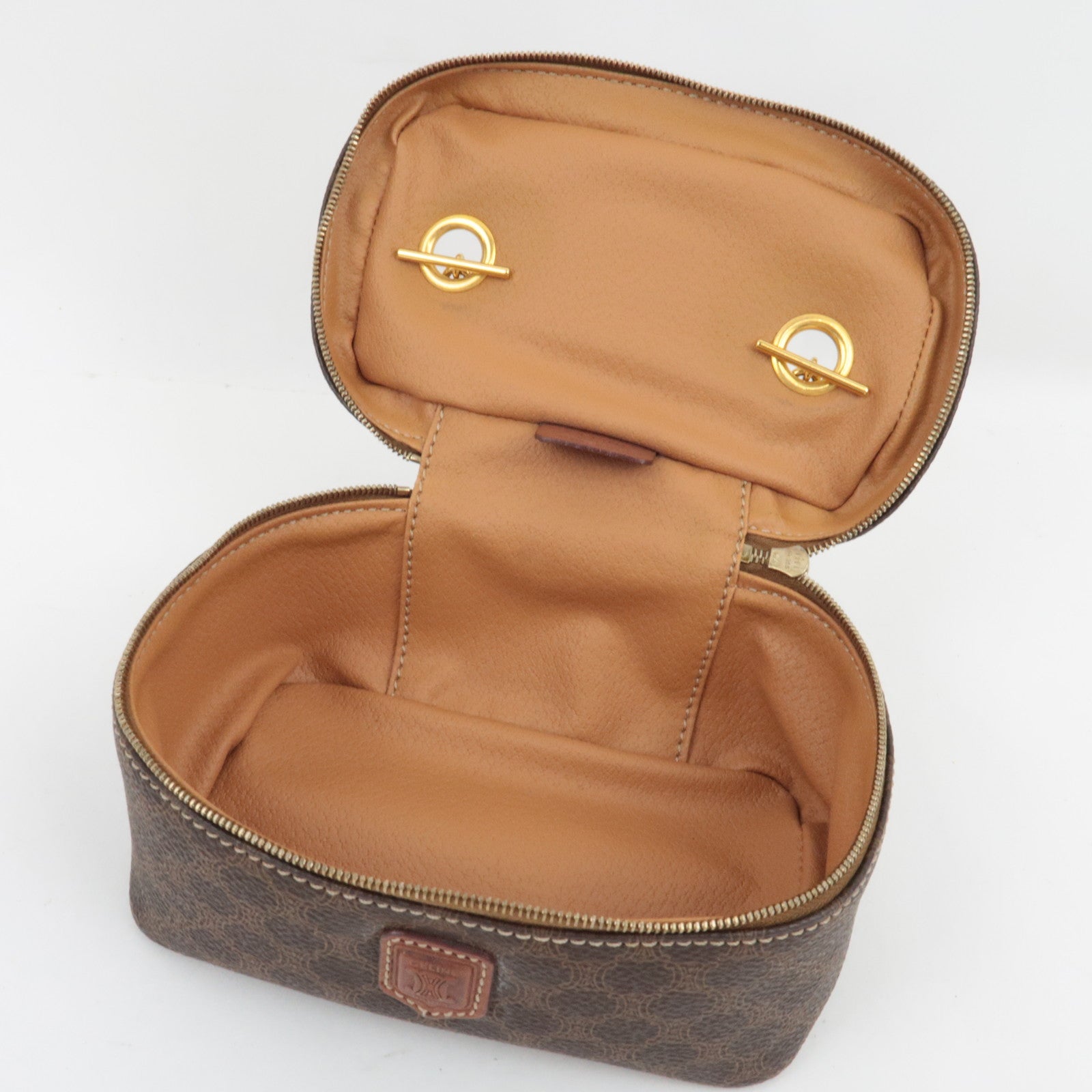 CELINE Macadam Cosmetic Pouch PVC Leather Brown