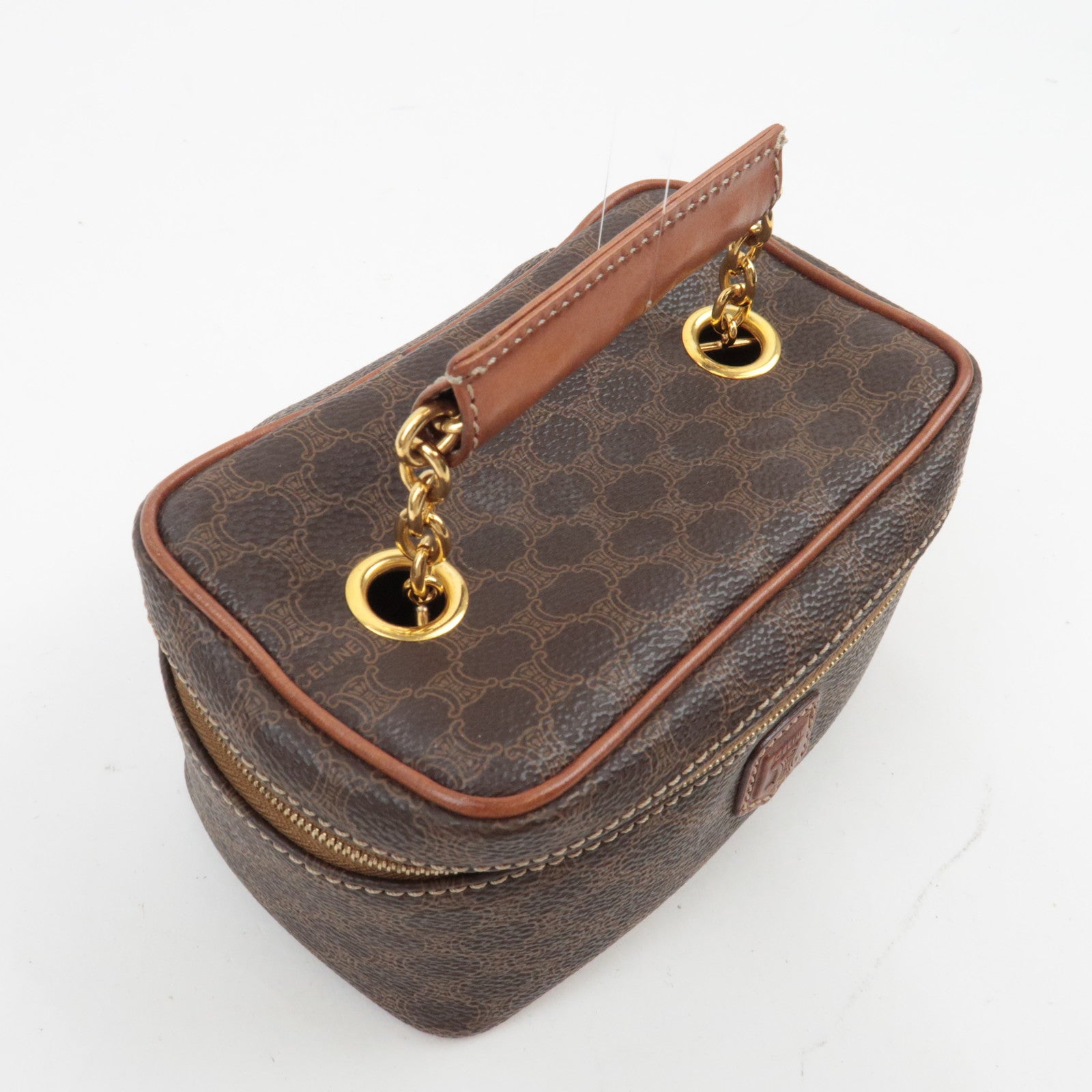 CELINE Macadam Cosmetic Pouch PVC Leather Brown