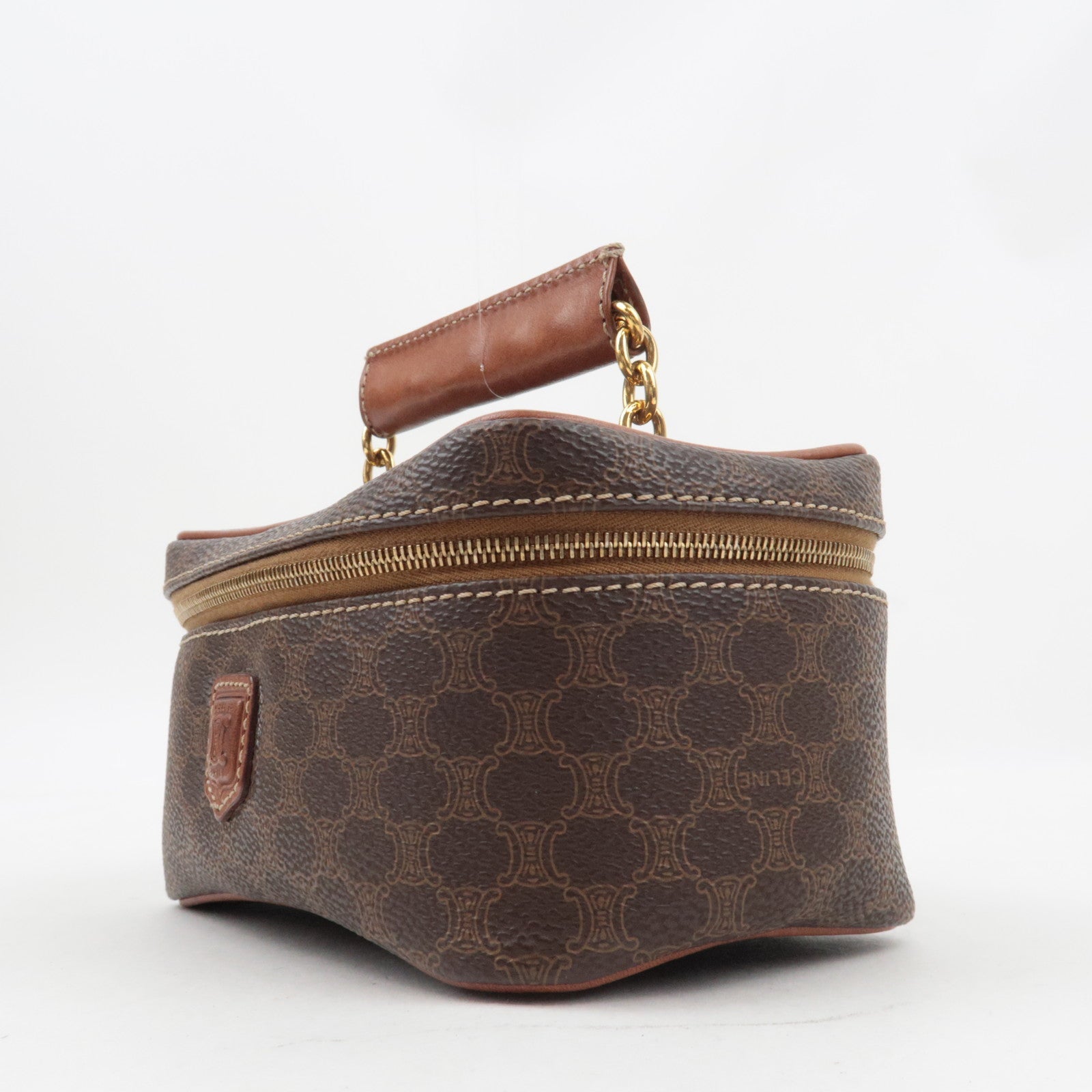 CELINE Macadam Cosmetic Pouch PVC Leather Brown