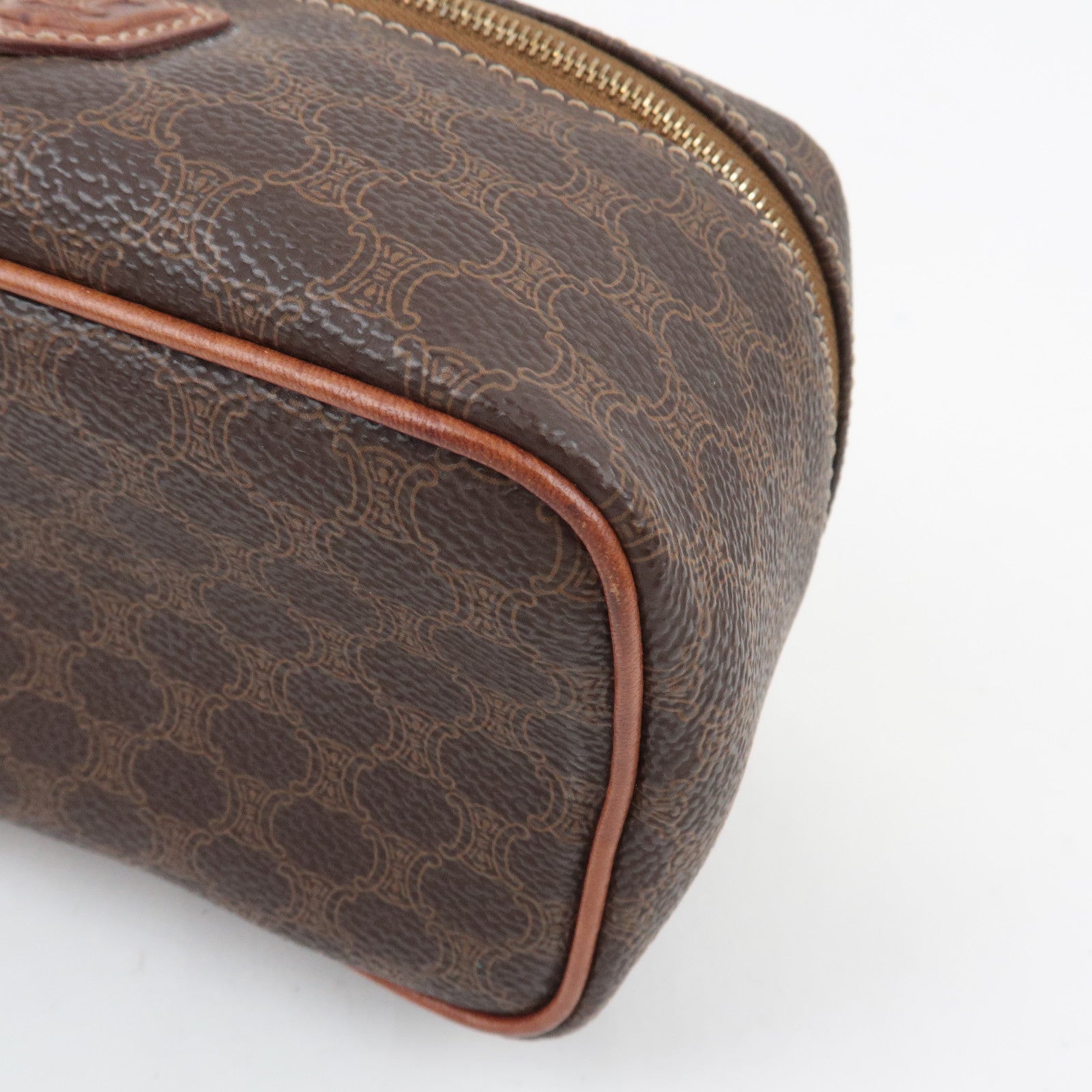 CELINE Macadam Cosmetic Pouch PVC Leather Brown