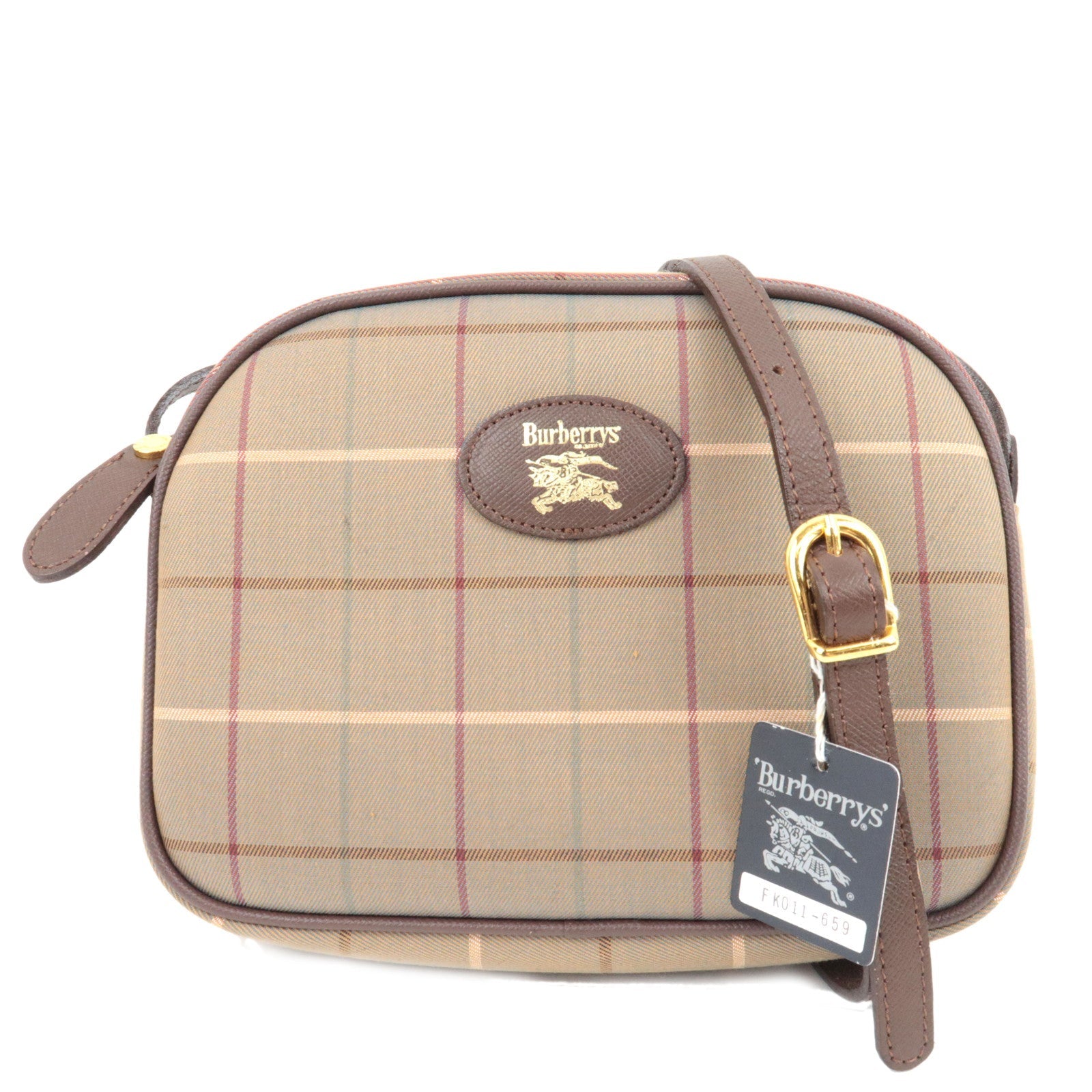 BURBERRY Burberry's Plaid Shoulder Bag Canvas Leather Beige Brown77509