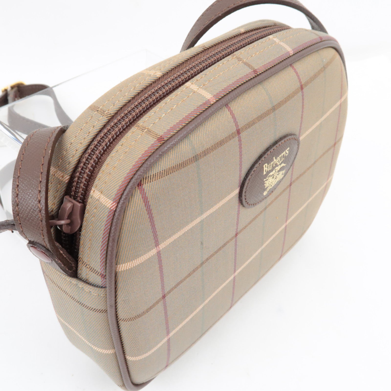 BURBERRY Burberry's Plaid Shoulder Bag Canvas Leather Beige Brown