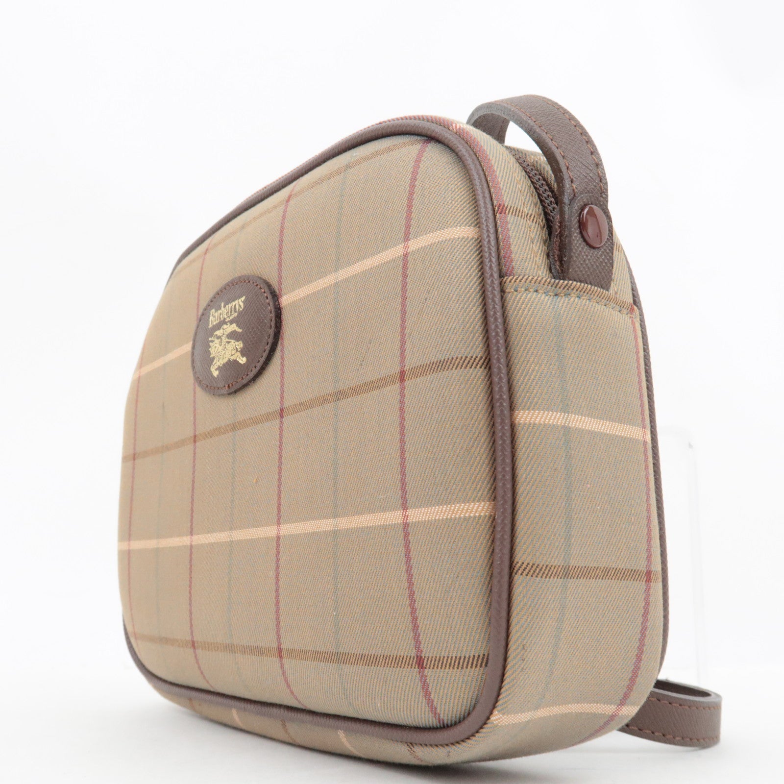 BURBERRY Burberry's Plaid Shoulder Bag Canvas Leather Beige Brown