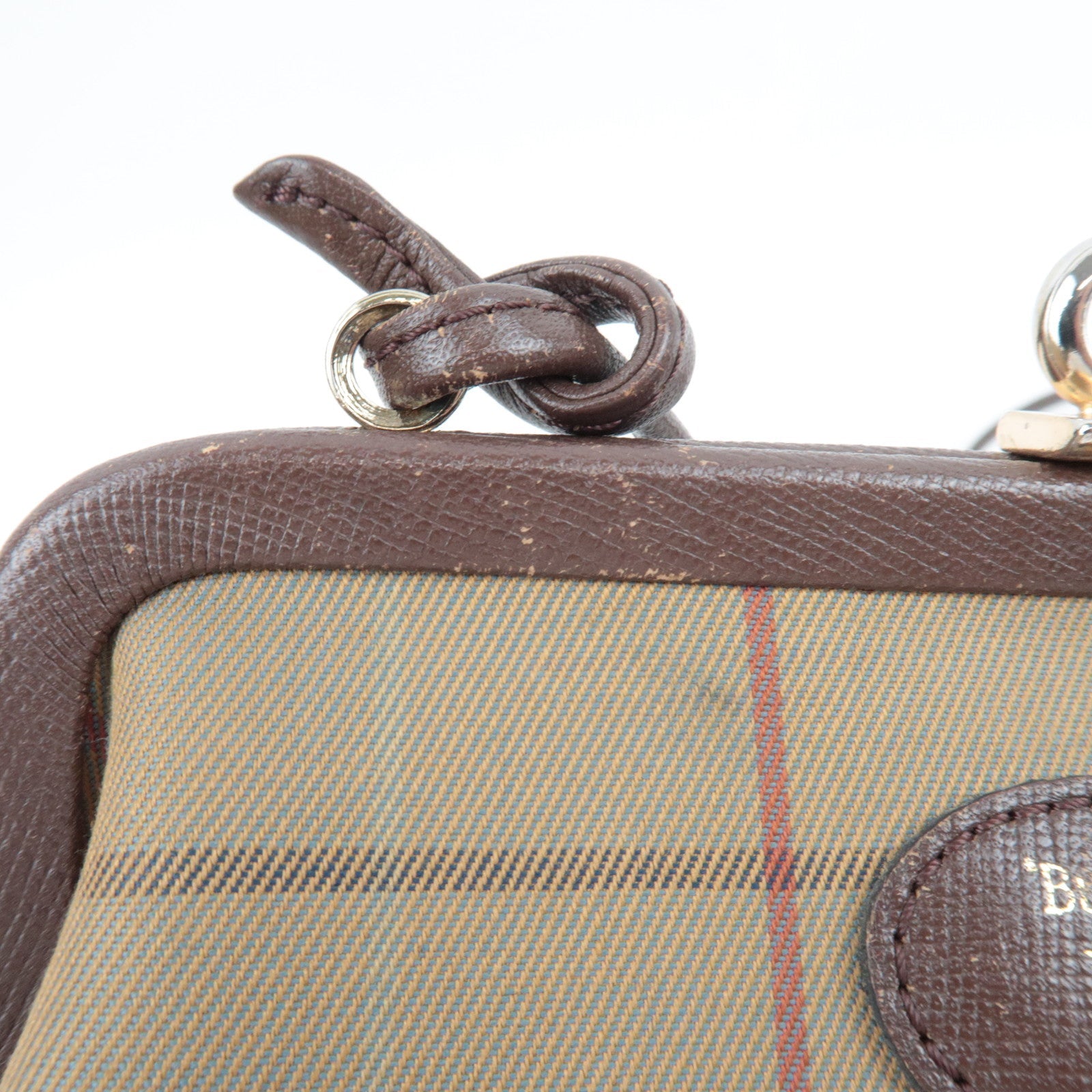 BURBERRY Burberry's Kiss Lock Shoulder Bag Canvas Leather Beige Brown