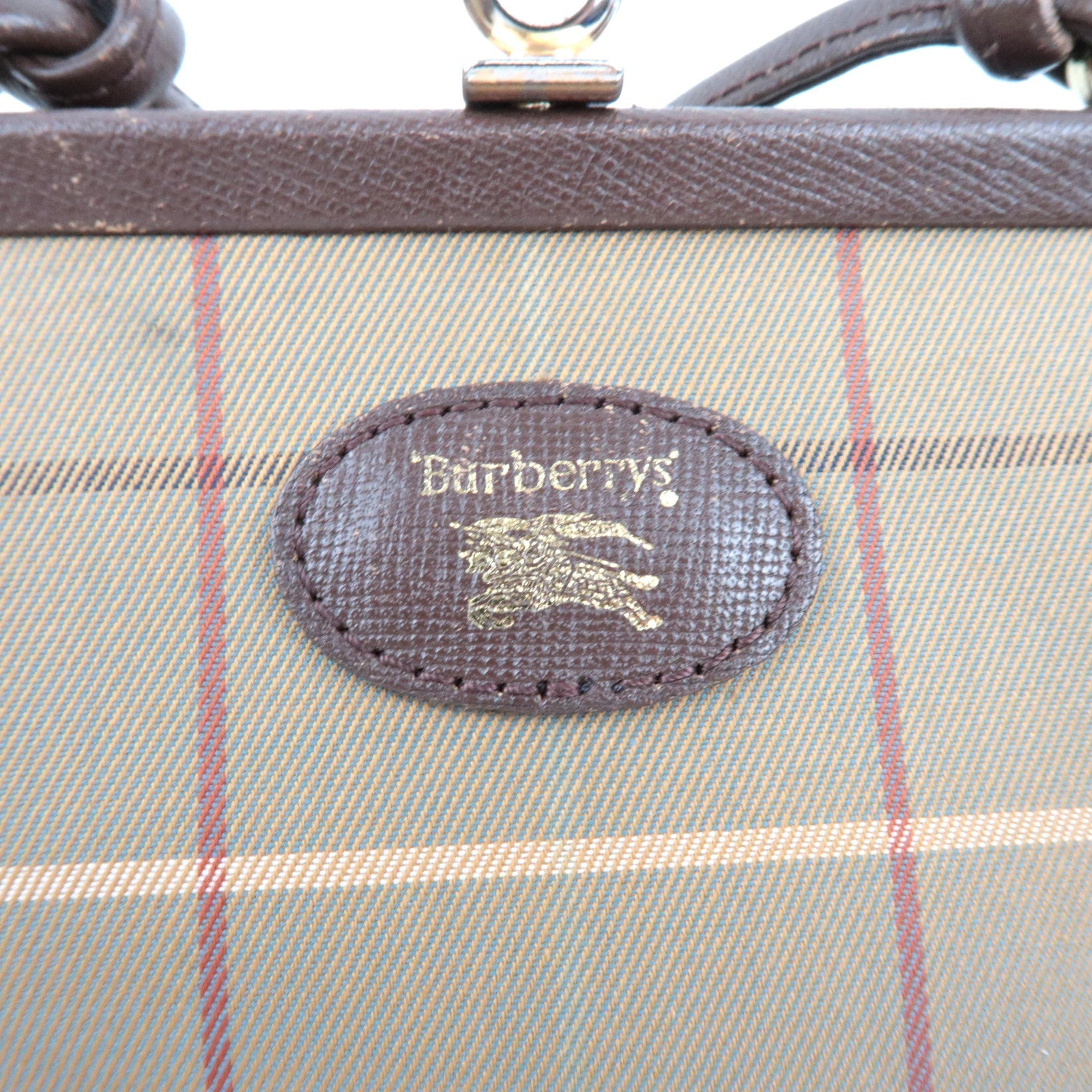 BURBERRY Burberry's Kiss Lock Shoulder Bag Canvas Leather Beige Brown