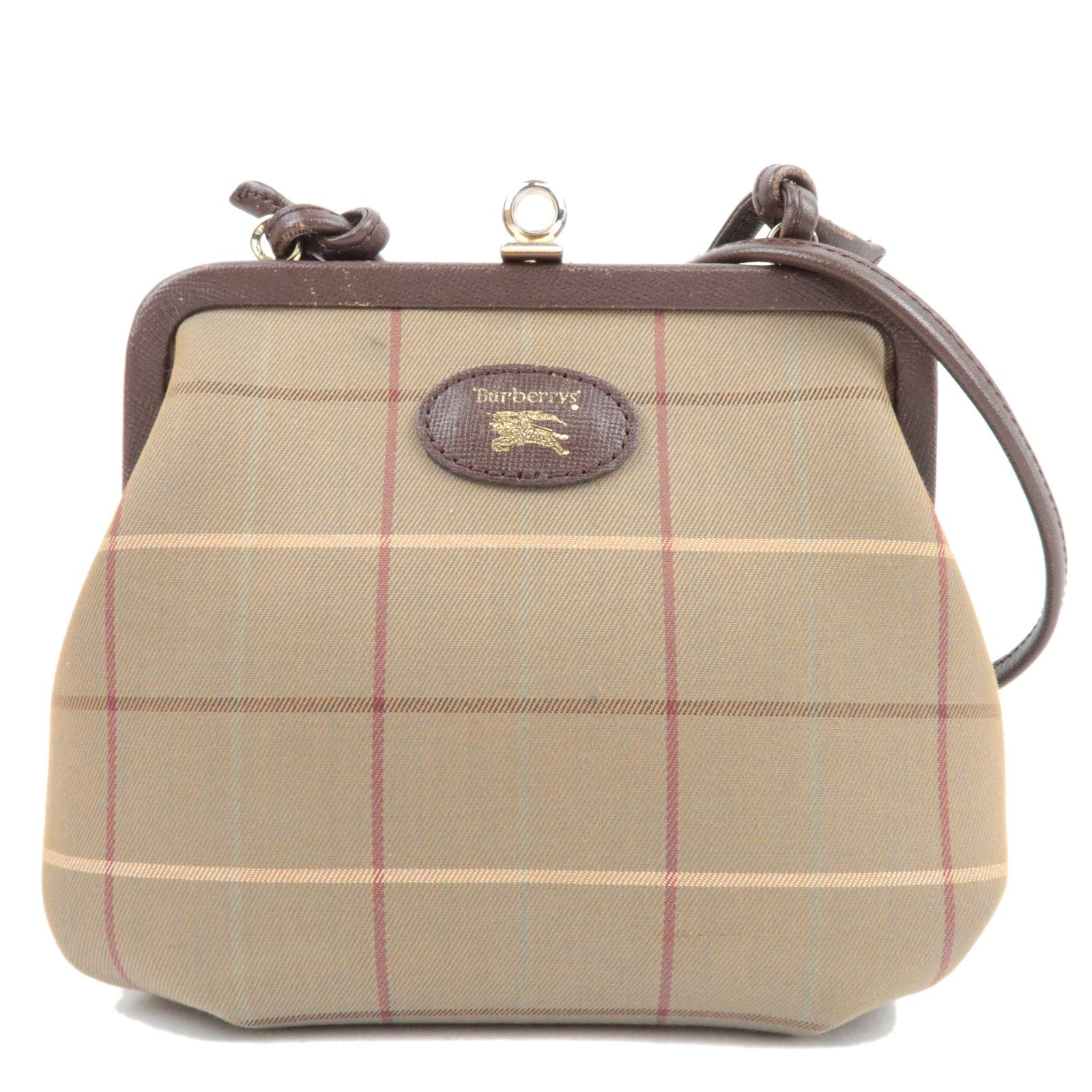 BURBERRY Burberry's Kiss Lock Shoulder Bag Canvas Leather Beige Brown77524