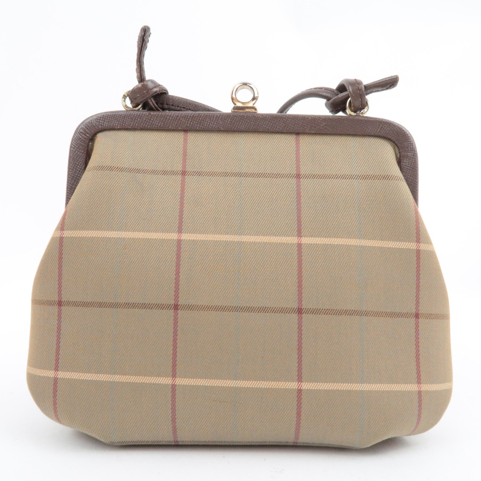 BURBERRY Burberry's Kiss Lock Shoulder Bag Canvas Leather Beige Brown