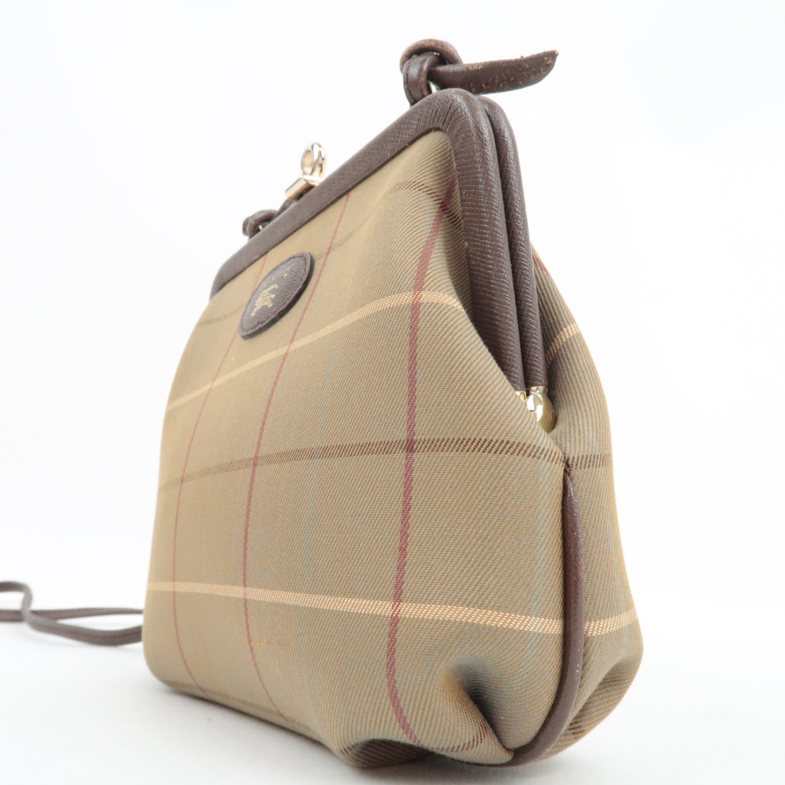 BURBERRY Burberry's Kiss Lock Shoulder Bag Canvas Leather Beige Brown