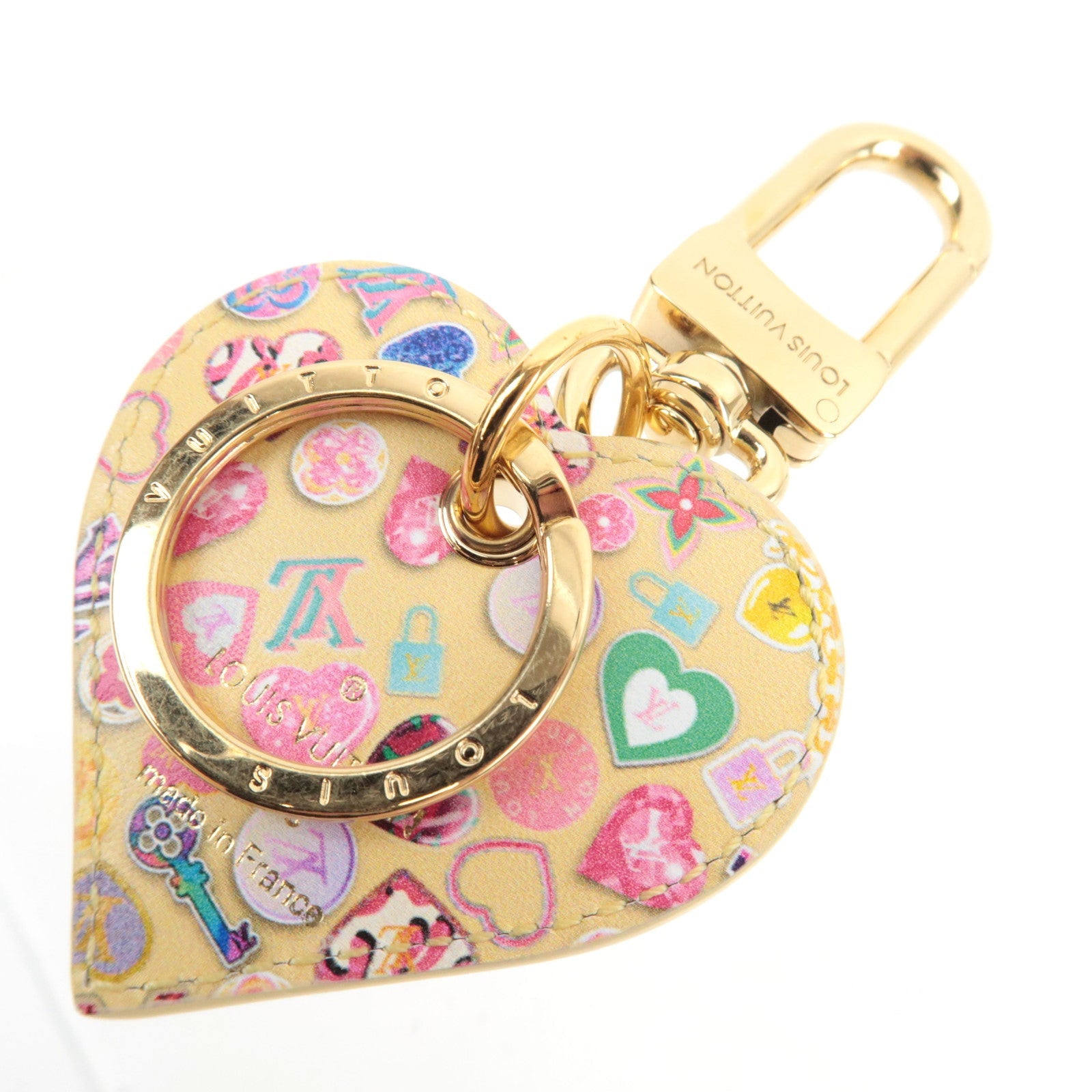Louis Vuitton Monogram Vernis Porte Cles Love Lock Heart Bag Charm Japan Limited Yellow M01165 BC4202 *Box, Dust bag