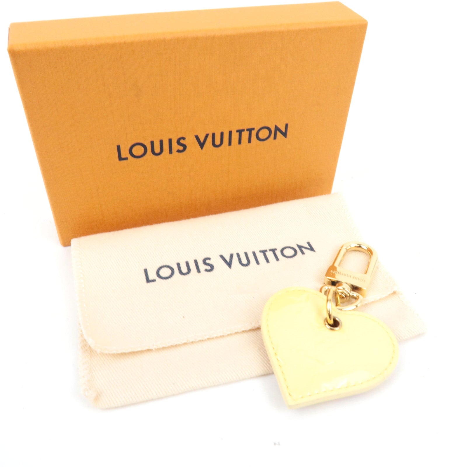Louis Vuitton Monogram Vernis Porte Cles Love Lock Heart Bag Charm Japan Limited Yellow M01165 BC4202 *Box, Dust bag