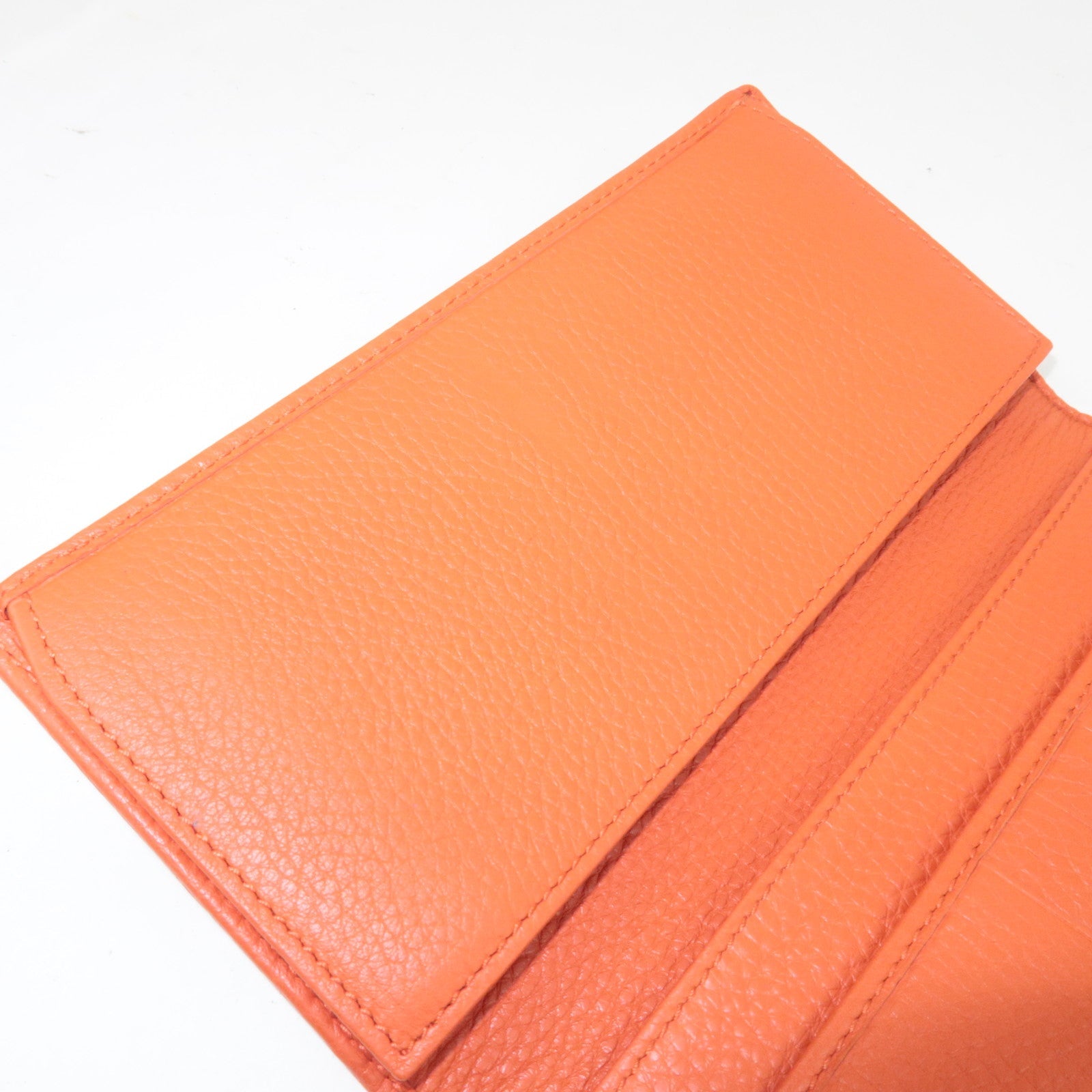 GUCCI Double-Hook Bi-Fold Long Wallet Leather Beige Orange 337335 *Box