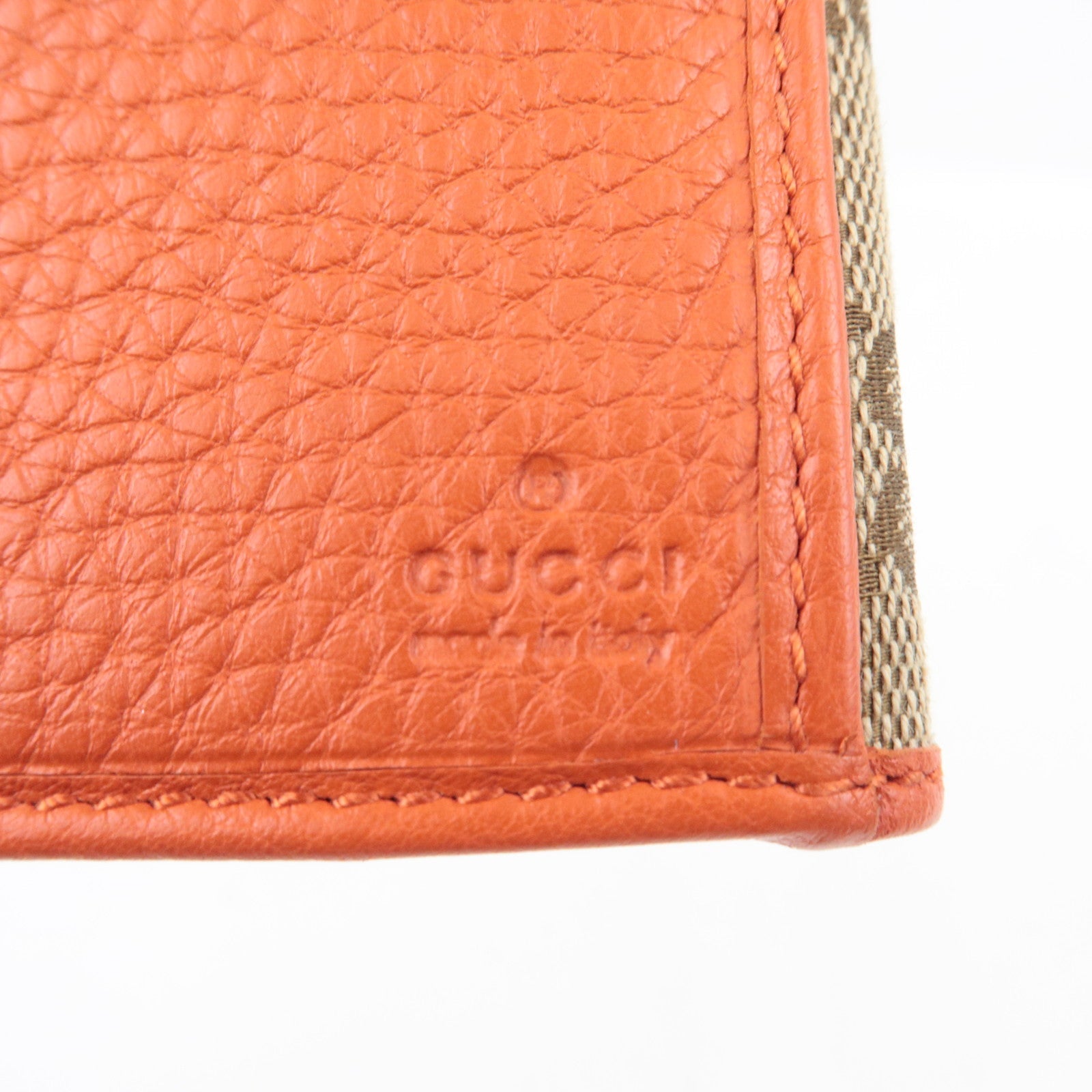 GUCCI Double-Hook Bi-Fold Long Wallet Leather Beige Orange 337335 *Box